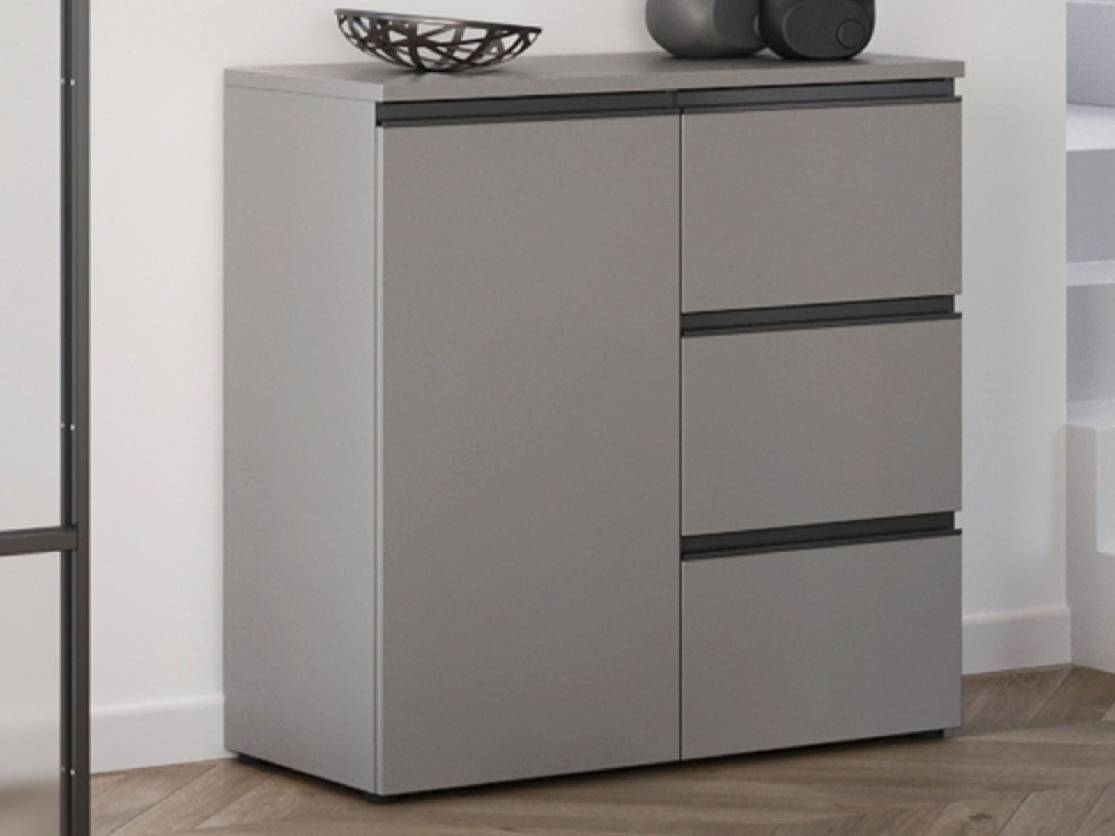 Commode BASILIQUE 1 porte 3 tiroirs gris pierre