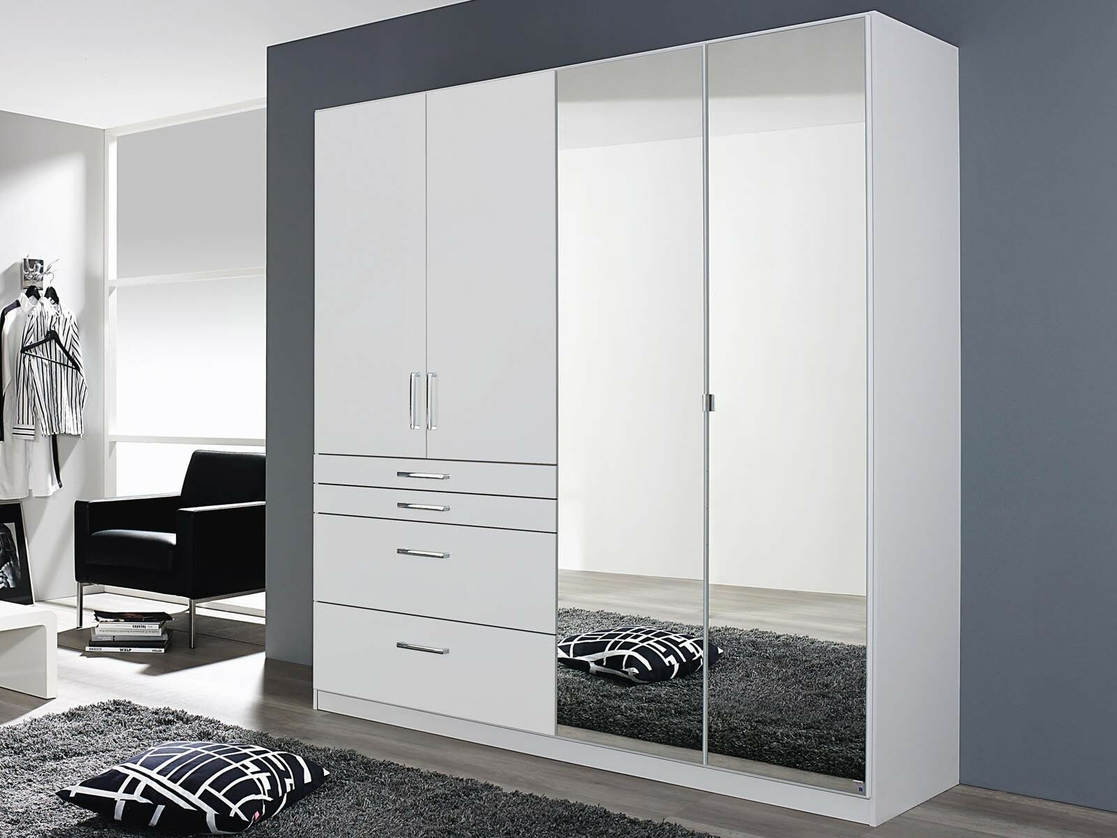 Armoire HARBOR 4 portes 4 tiroirs blanc avec miroir