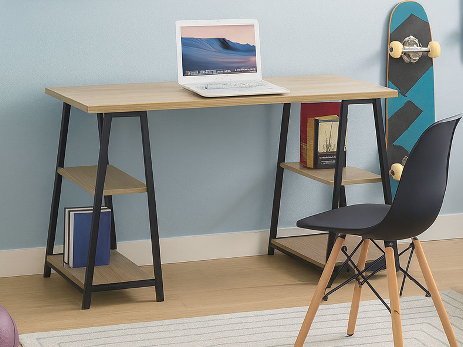 Bureau MALI 4 étagères sonoma/noir