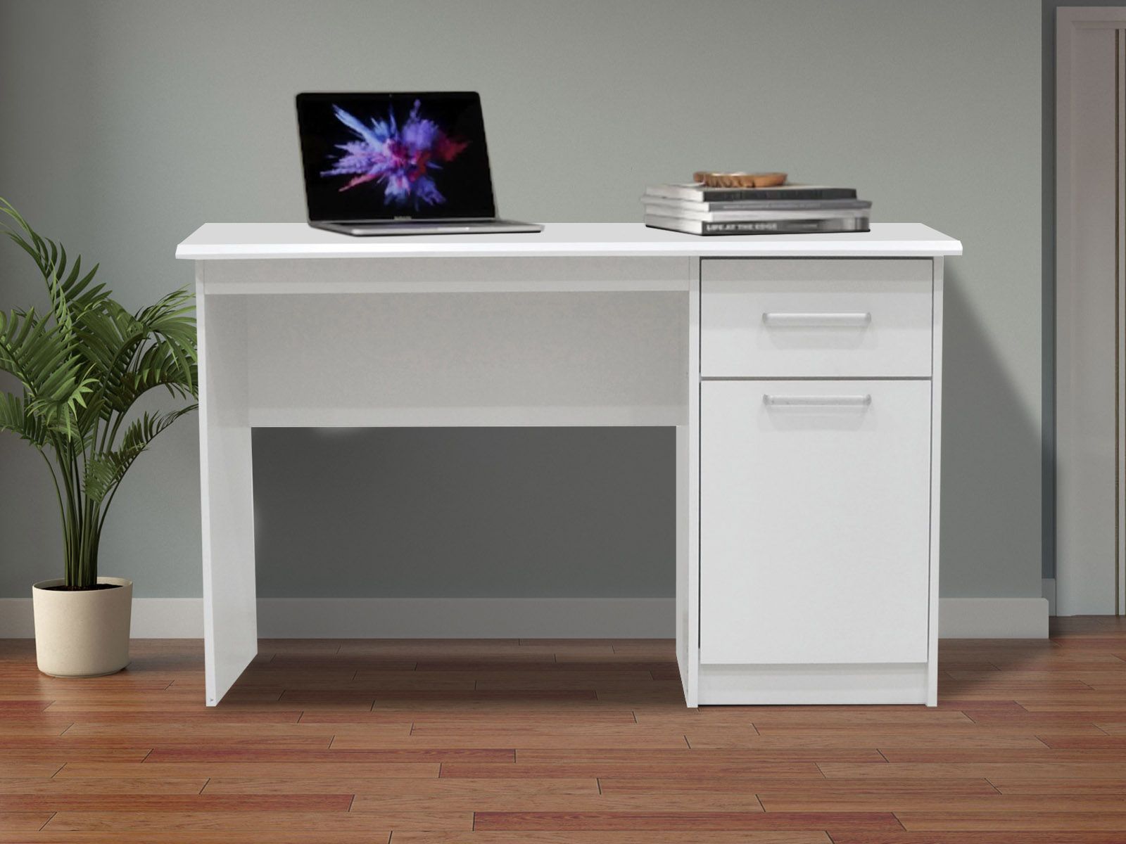Bureau MILICA 1 porte 1 tiroir 120 cm blanc
