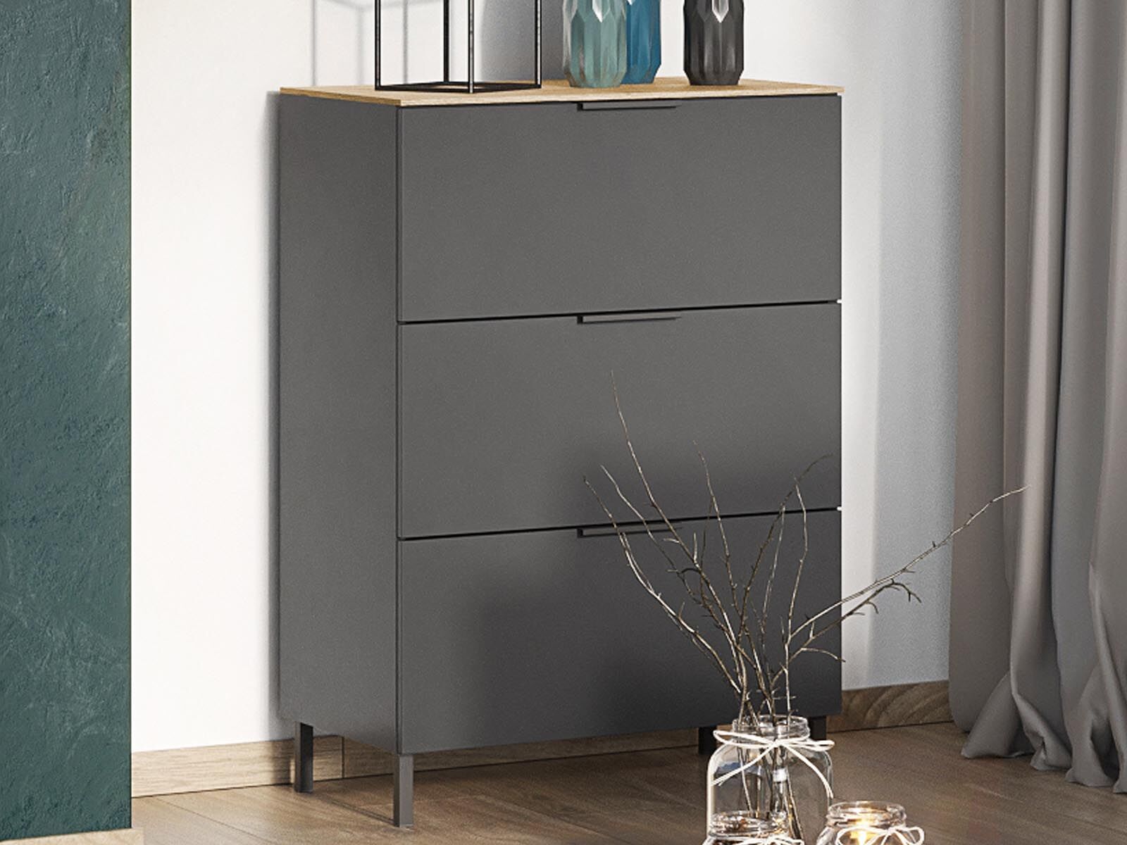 Commode CALIFA 3 tiroirs chêne navarra/graphite