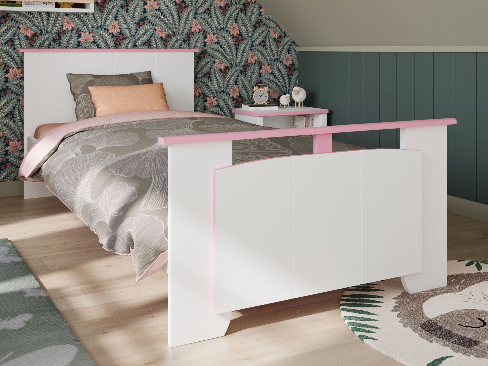 Lit ROBINSON 90x200 cm blanc/rose