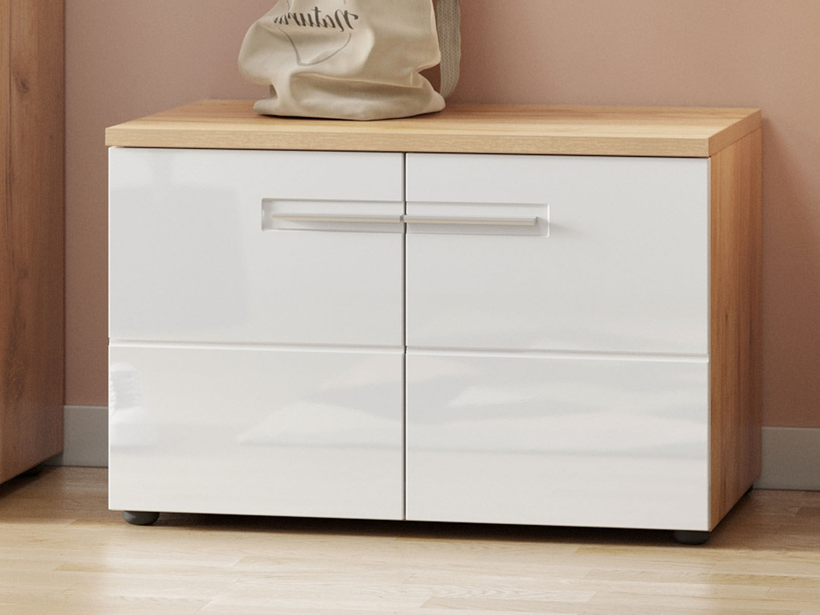 Banc à chaussures ALEKSO 2 portes blanc/chêne navarra