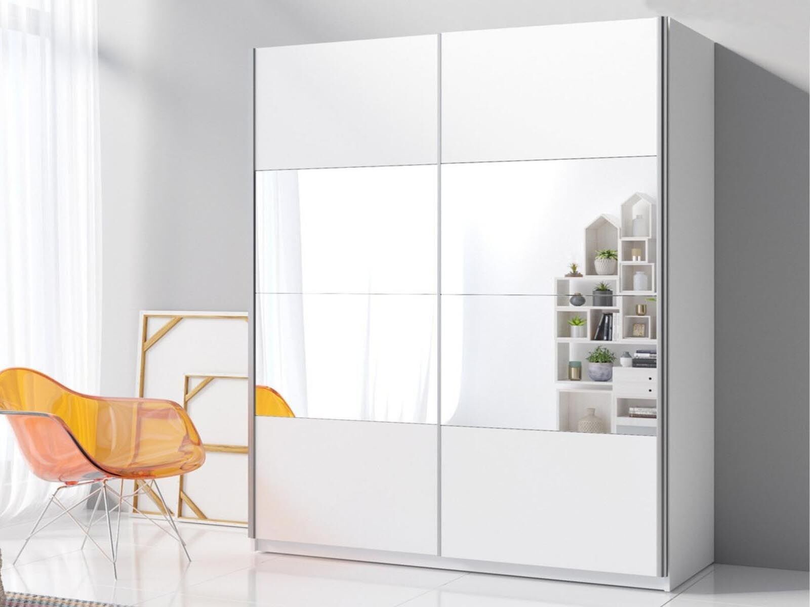 Armoire BELHAMBRA 2 portes coulissantes 150 cm blanc avec miroir