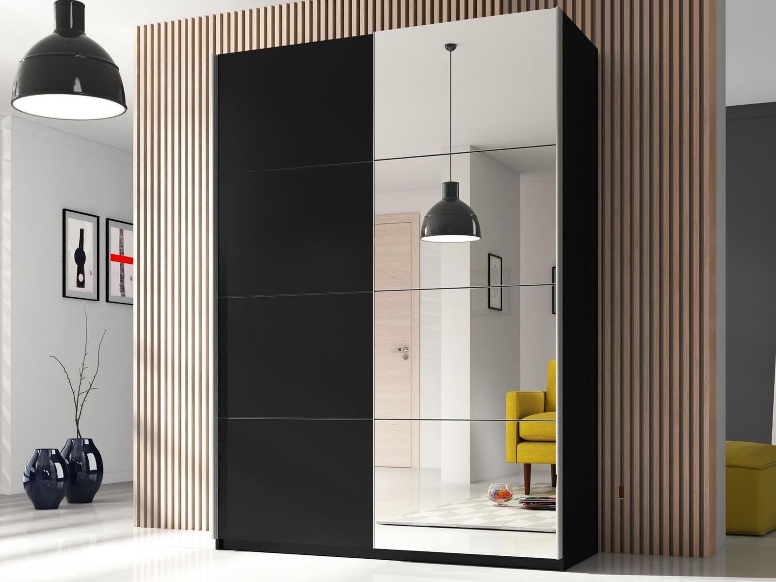 Armoire BELHAMBRA 2 portes coulissantes 120 cm noir avec miroir