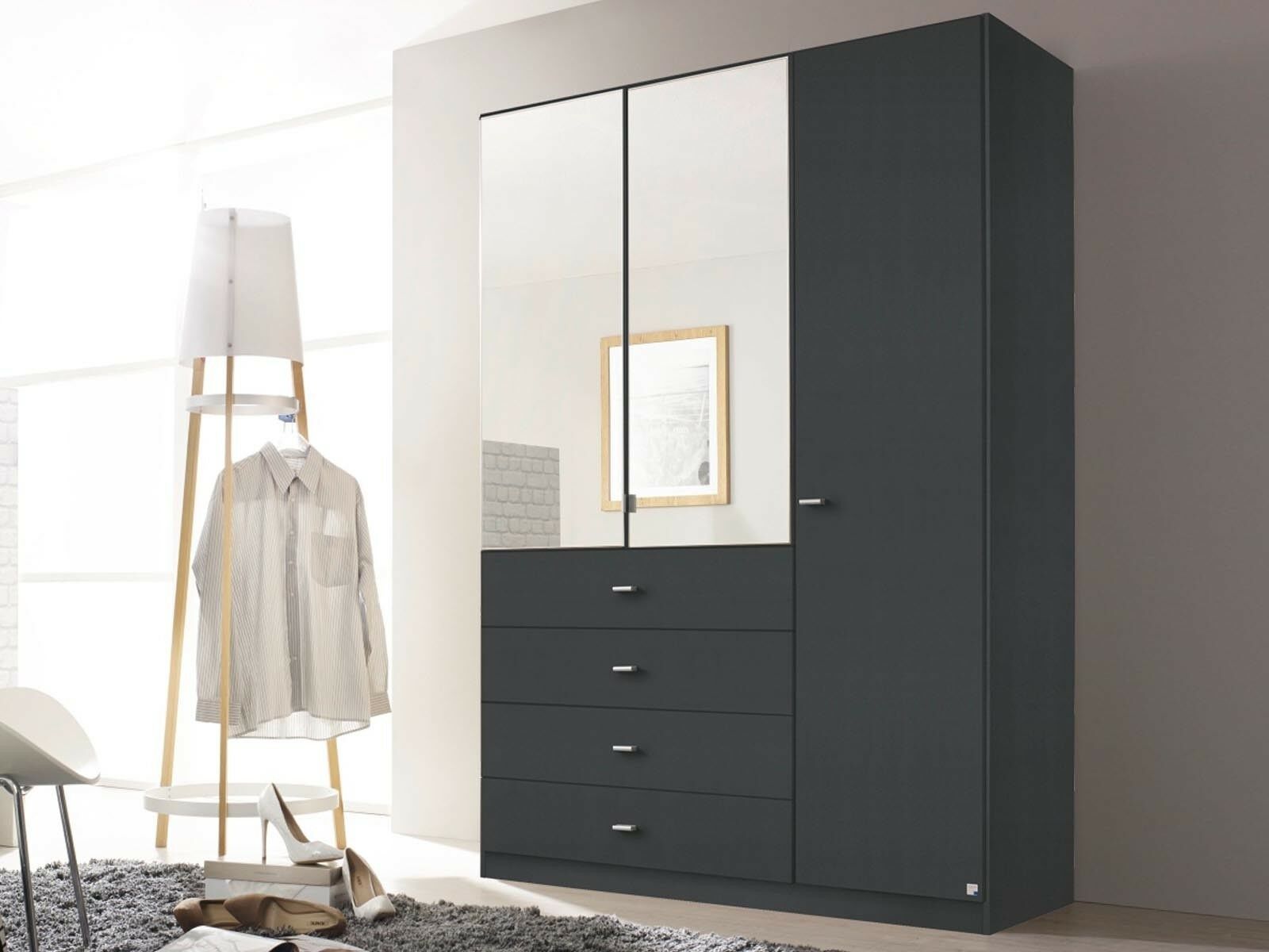 Armoire SIENNE 3 portes et 4 tiroirs gris métallique