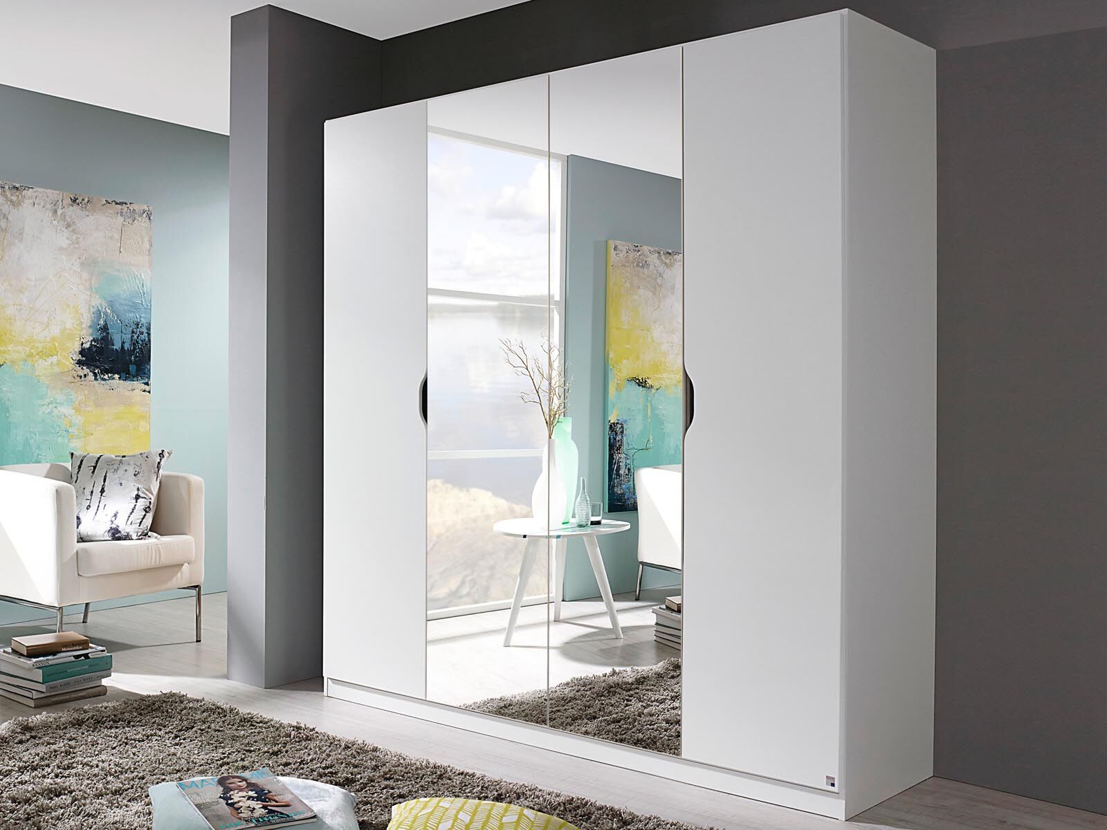 Armoire FREEDOM 4 portes blanc avec miroir