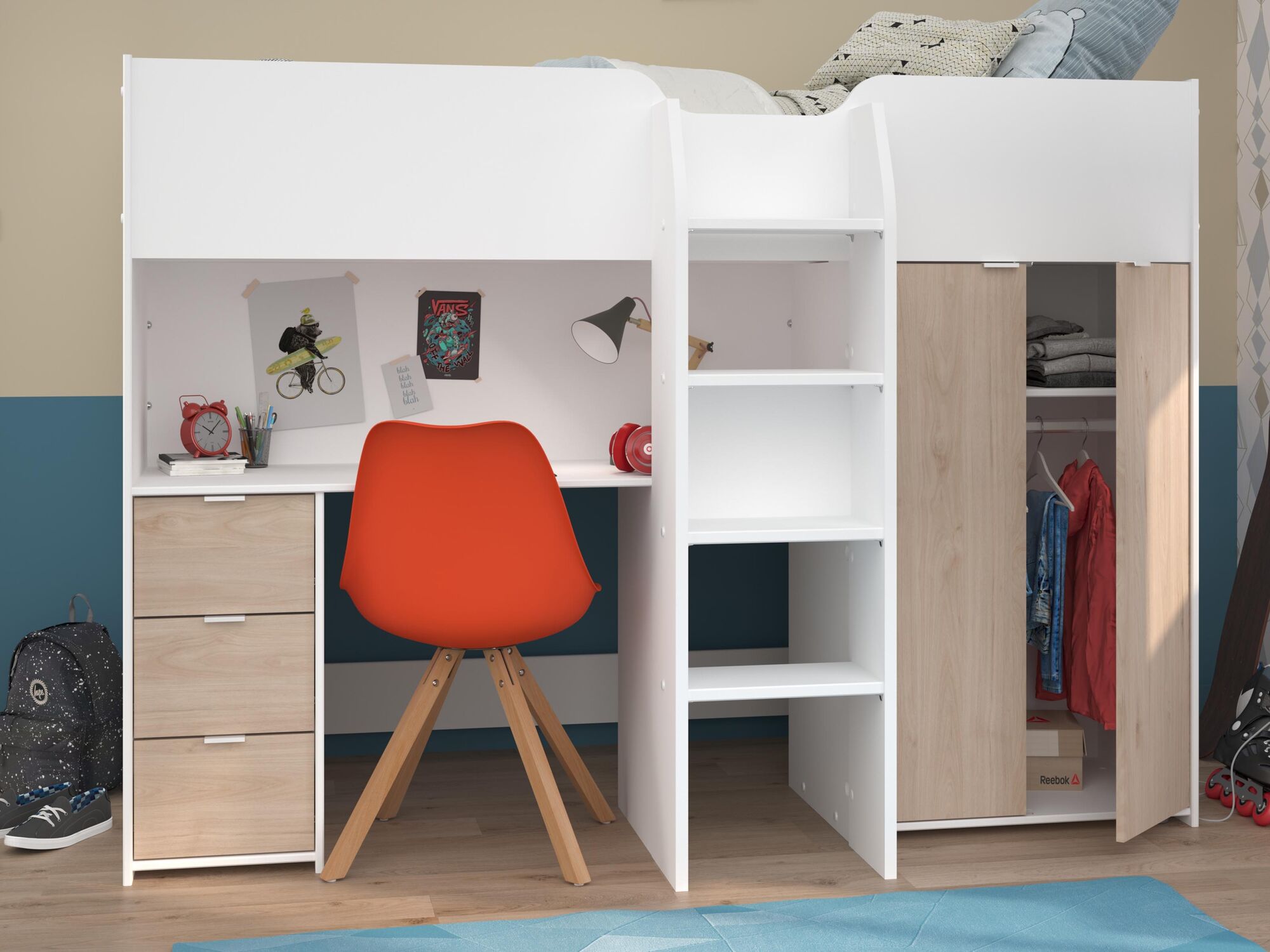 Lit combiné TOMA 90x200 cm chêne jackson/blanc