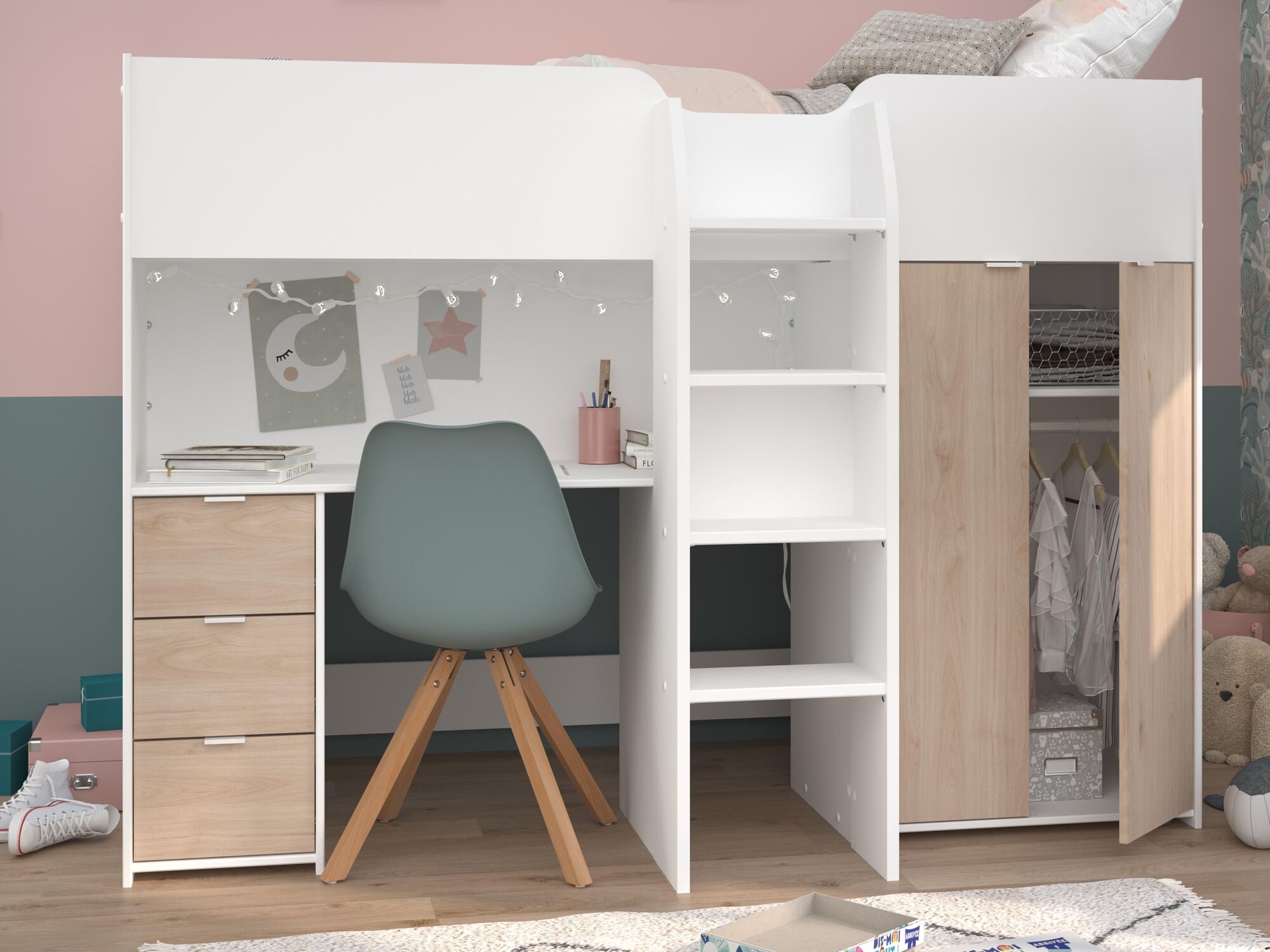 Lit combiné TIMO 90x200 cm chêne jackson/blanc