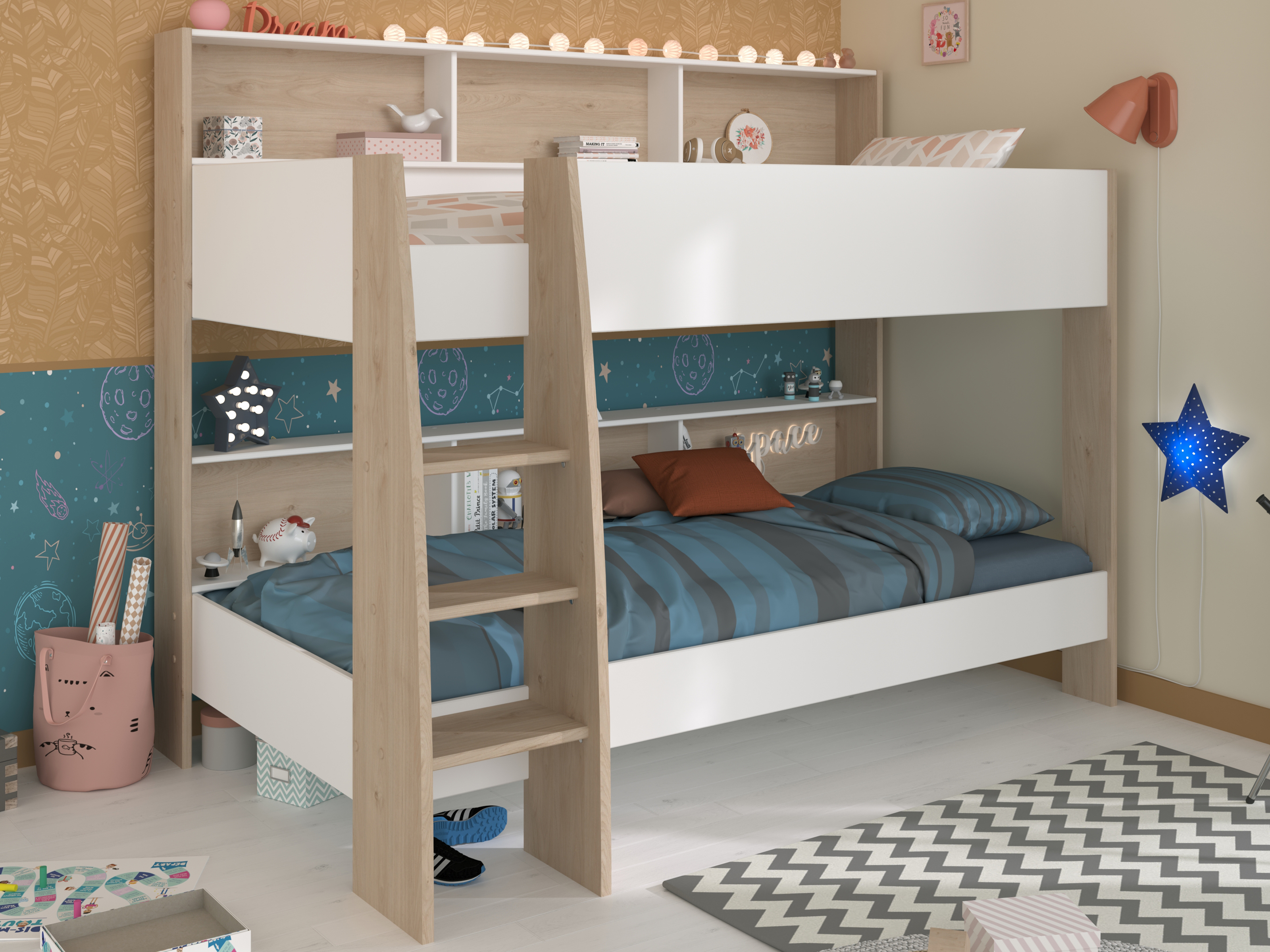 Lit superposé SHELASO 90x200 cm chêne jackson