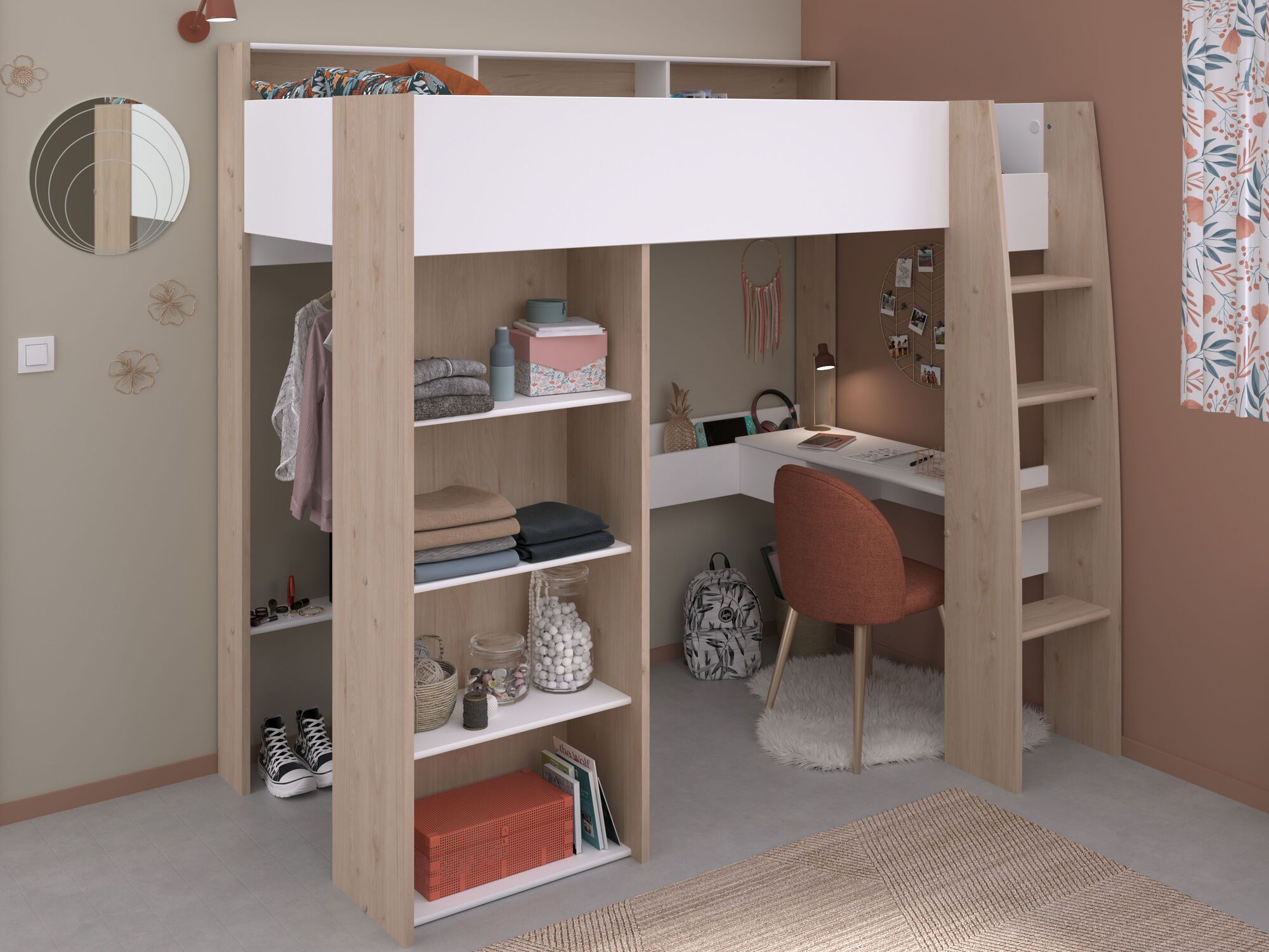 Lit surélevé SHELDON 90x200 cm blanc