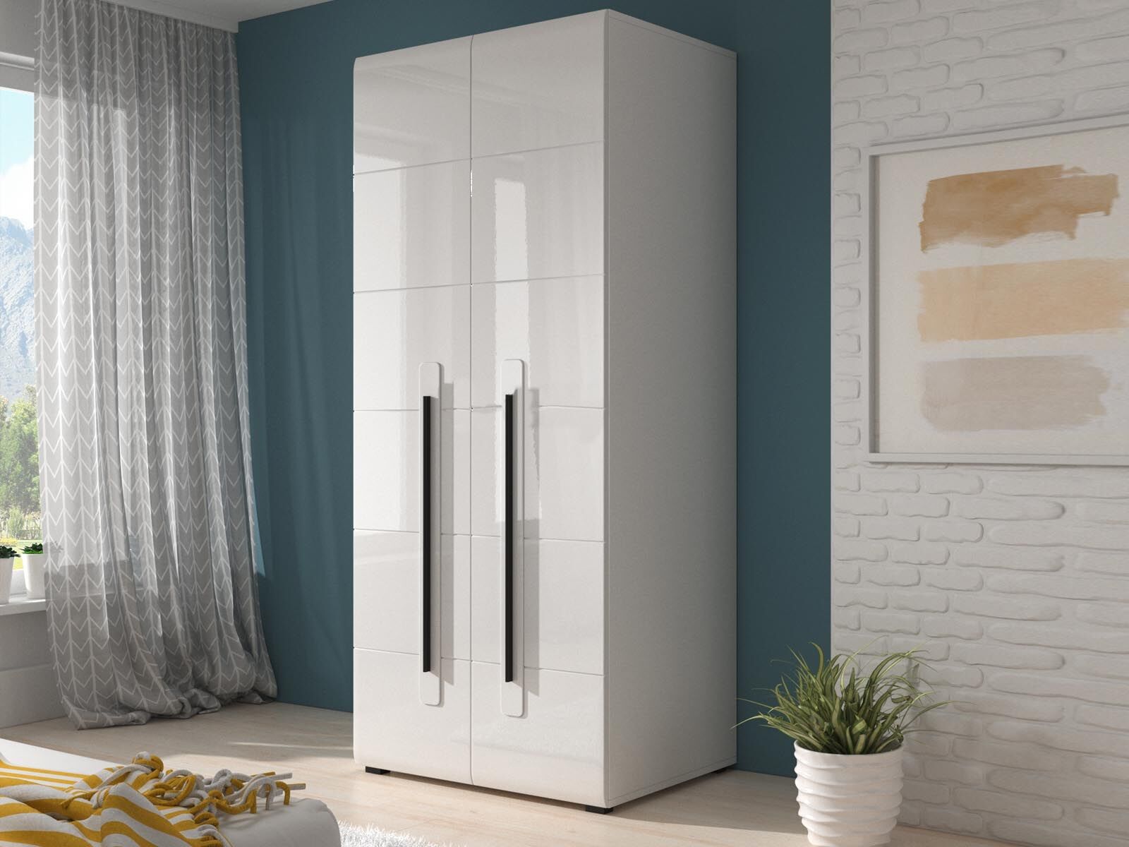 Armoire TULIO 2 portes blanc/blanc laqué
