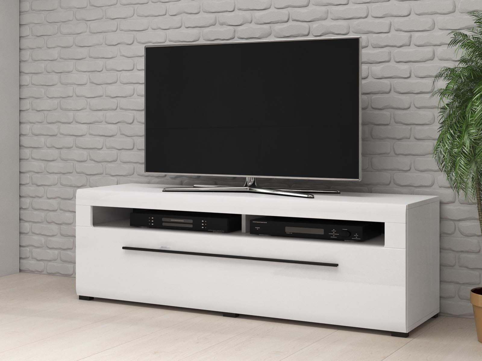 Meuble tv-hifi TULIO 1 tiroir 160 cm blanc/blanc laqué