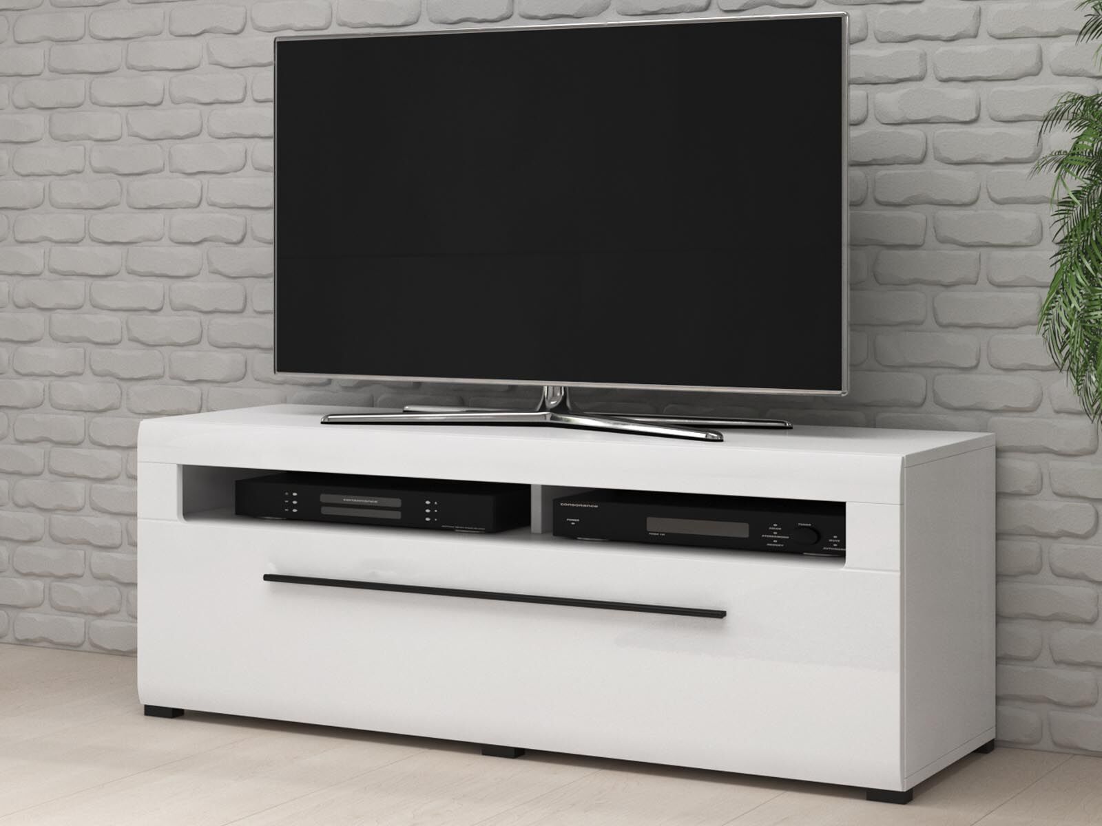 Meuble tv-hifi TULIO 1 tiroir 140 cm blanc/blanc laqué