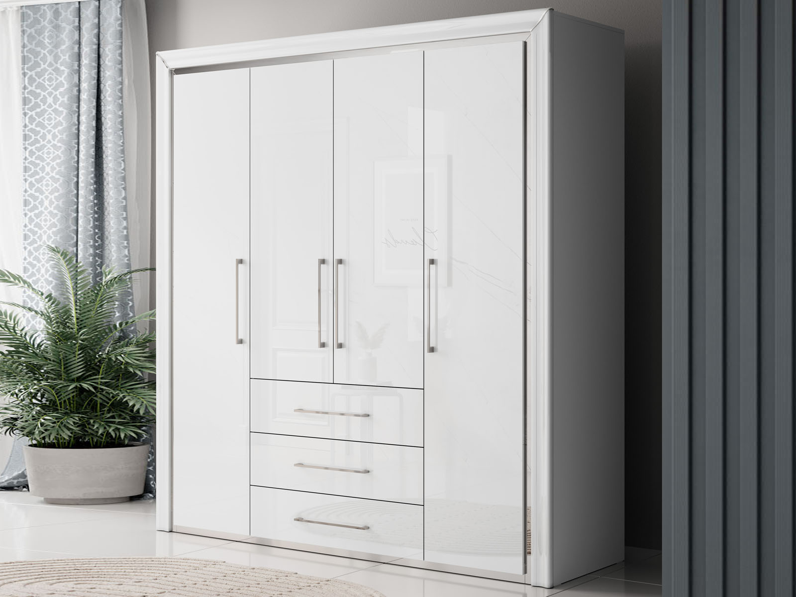 Armoire ARNOLI 4 portes 3 tiroirs blanc