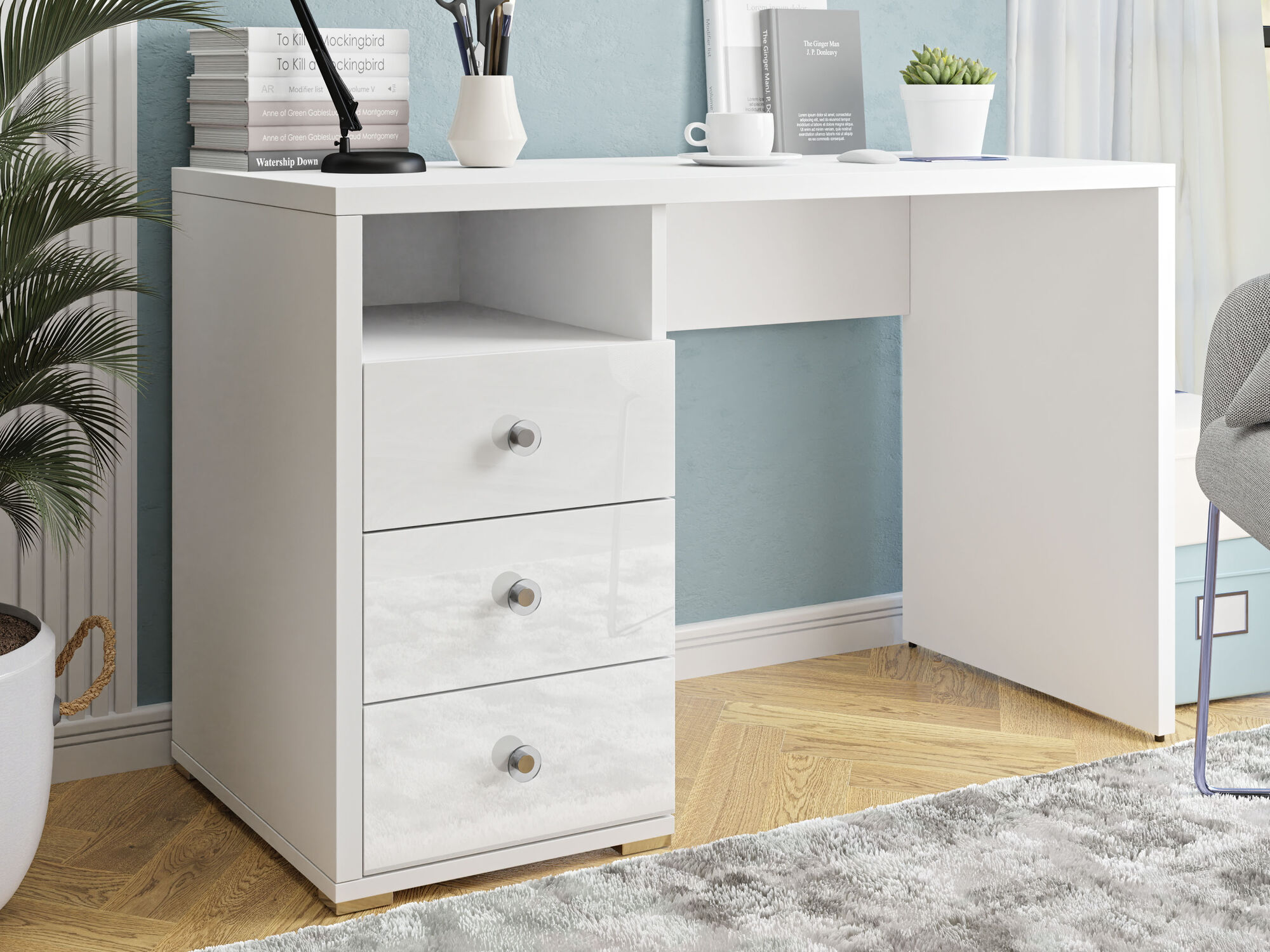 Bureau IRISTA 120 cm blanc/blanc brillant