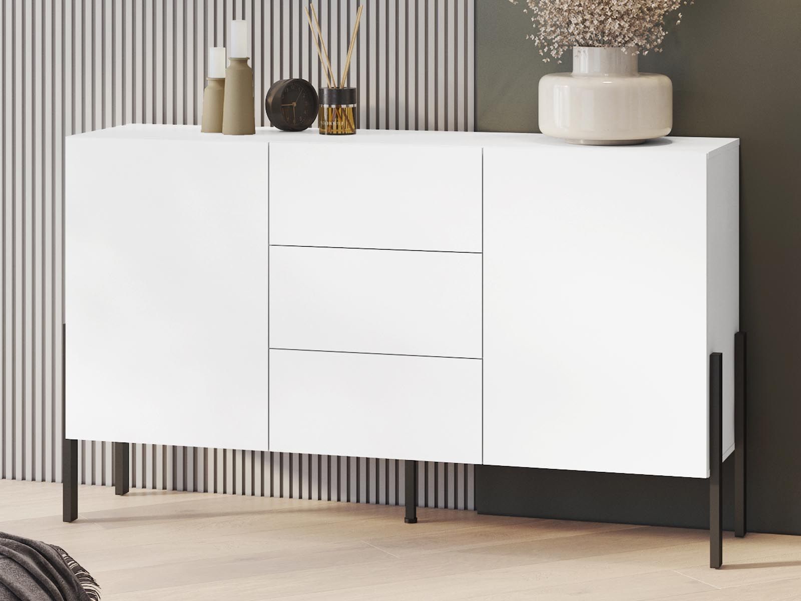 Buffet/bahut JUKAMI 2 portes 3 tiroirs 150 cm blanc