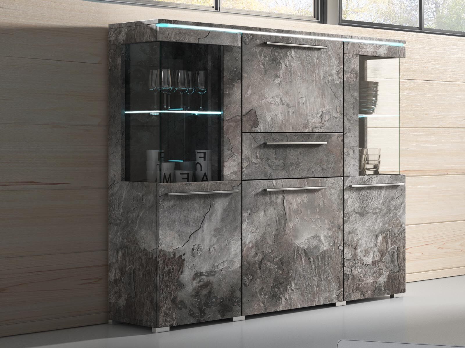 Commode INDIRA 4 portes 1 tiroir ardoise colorée