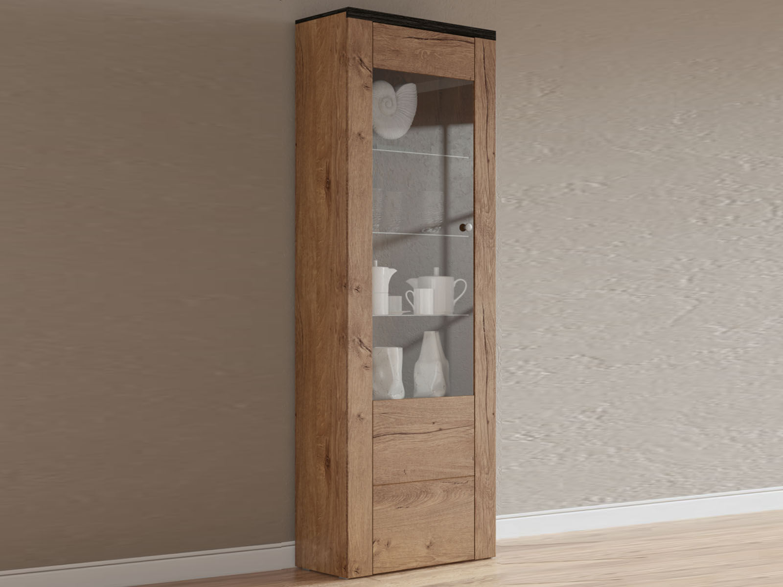 Vitrine LARZAC 1 porte chêne lefkas