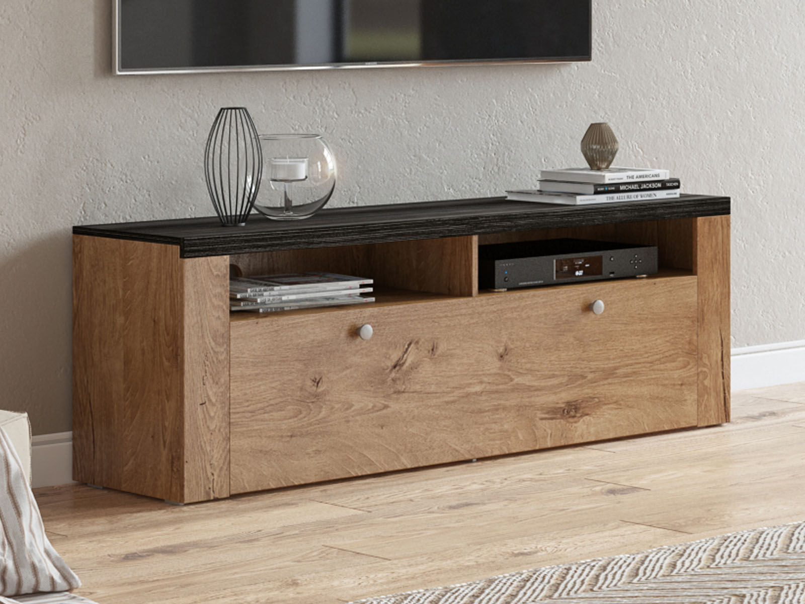 Meuble tv-hifi LARZAC 1 porte abattante chêne lefkas