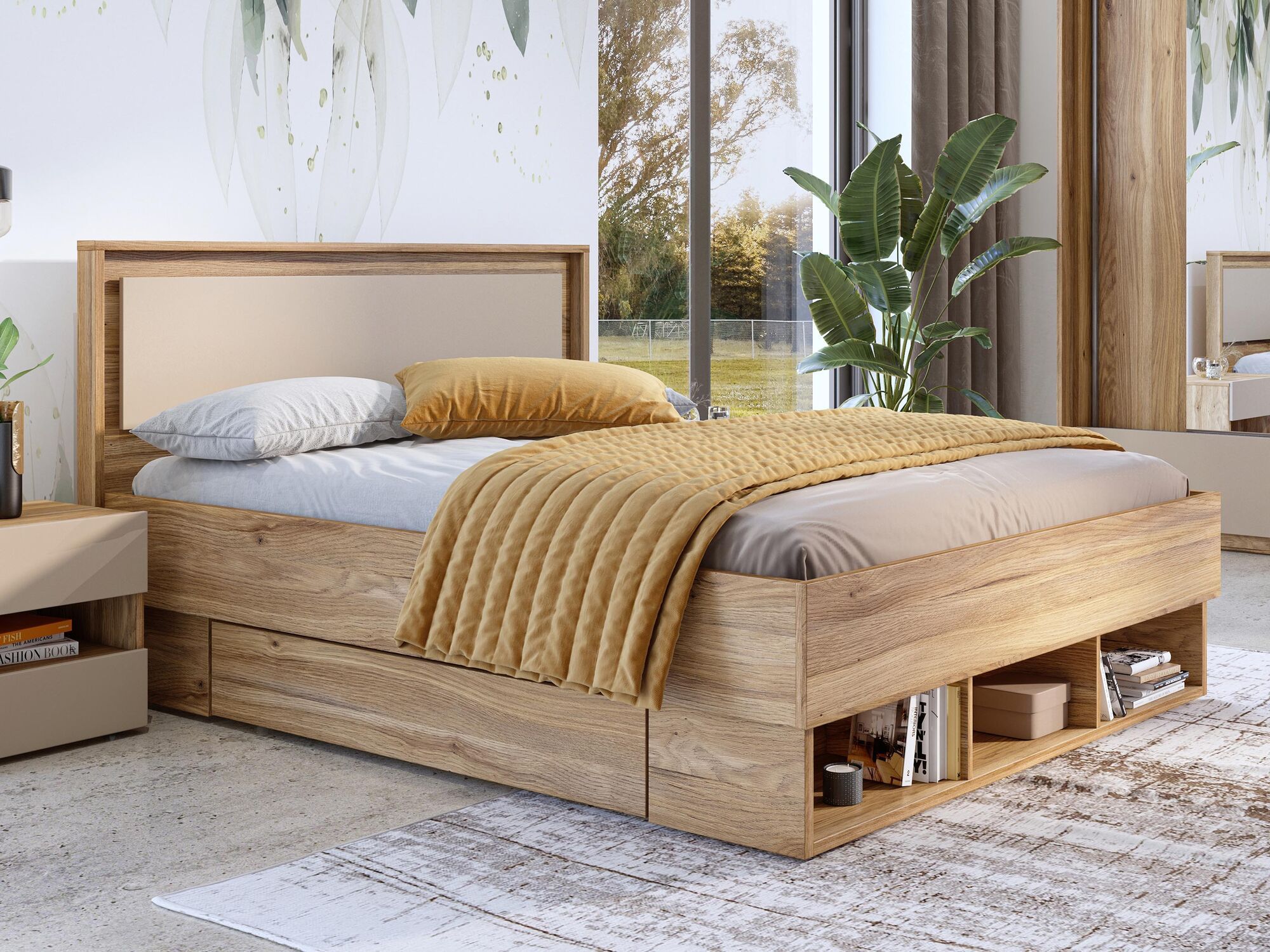 Lit IMPALUNA 160x200 cm chêne mauvella avec tiroirs