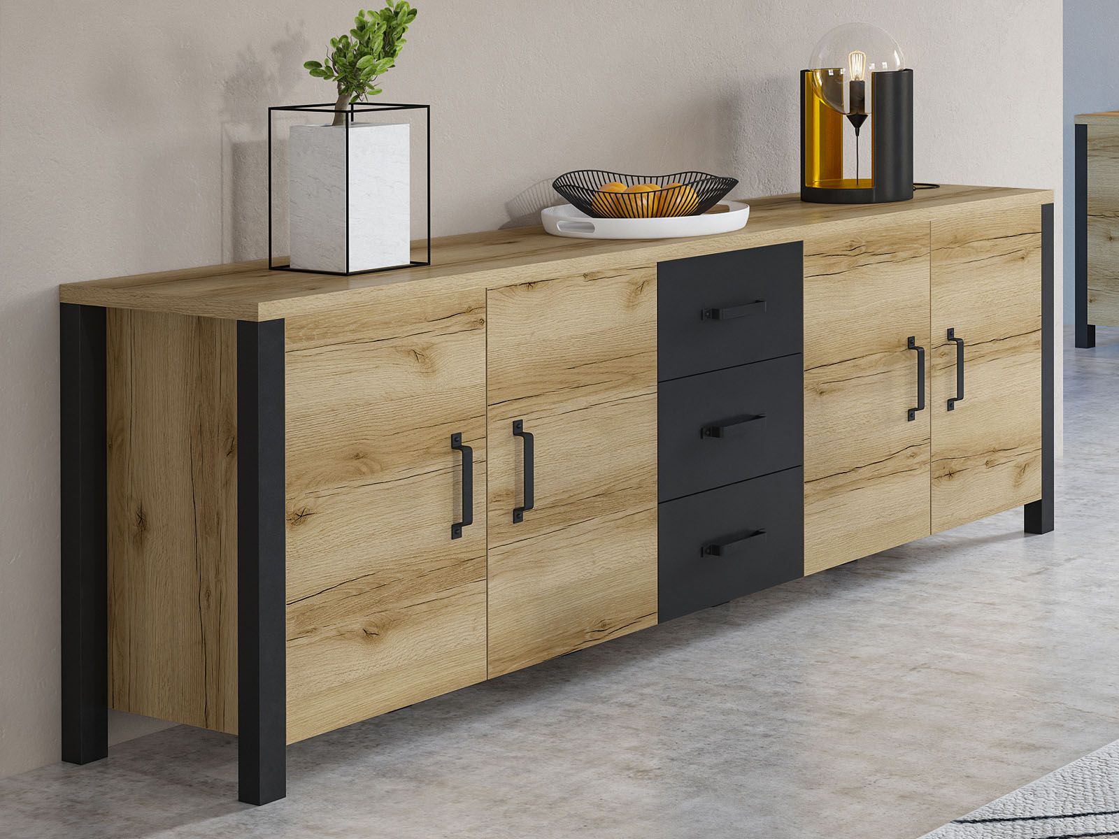 Buffet/bahut OLIANNE 4 portes 3 tiroirs chêne naturel