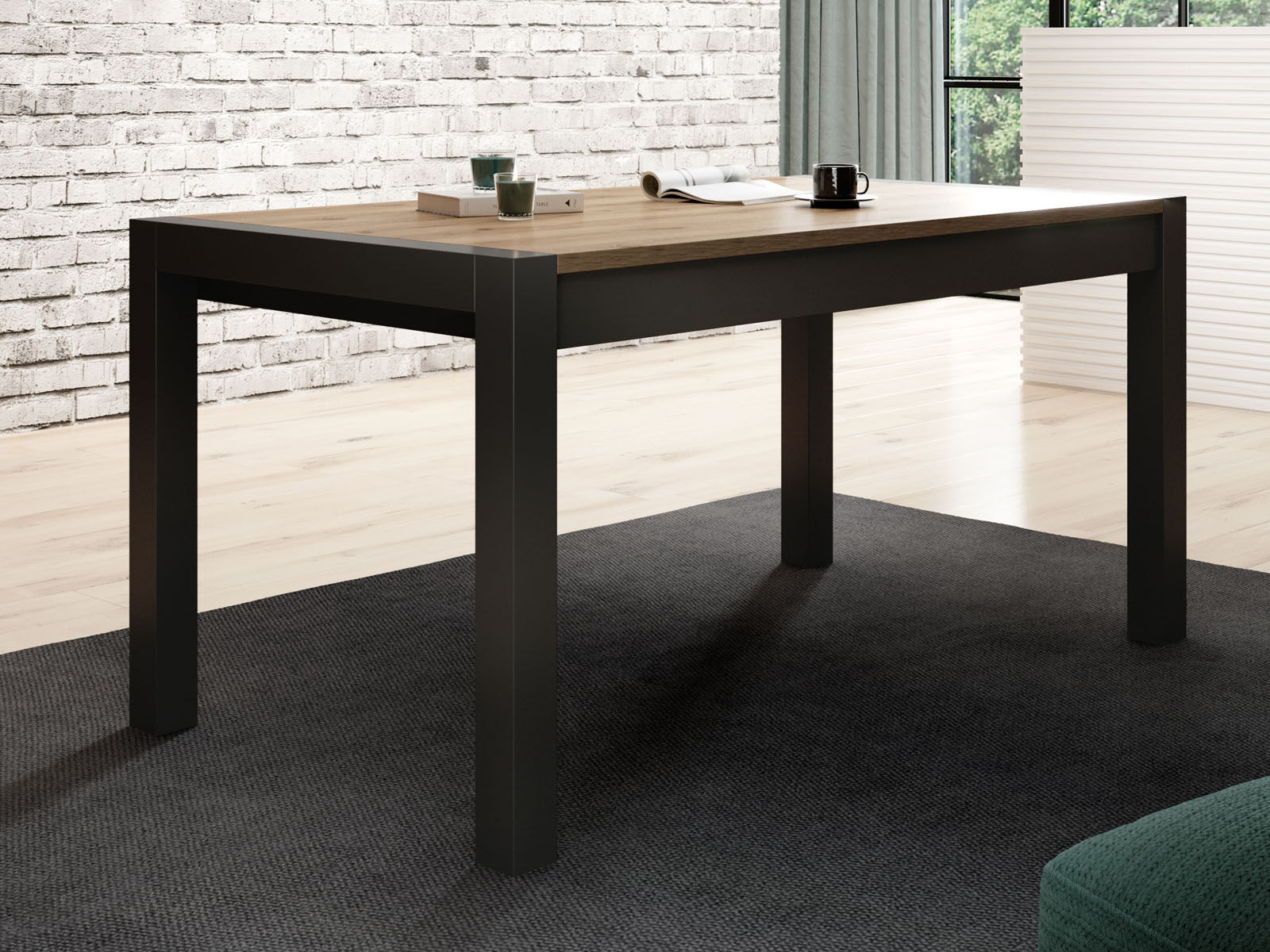Table repas extensible ATIK 160 > 240 cm noir/chêne taurus