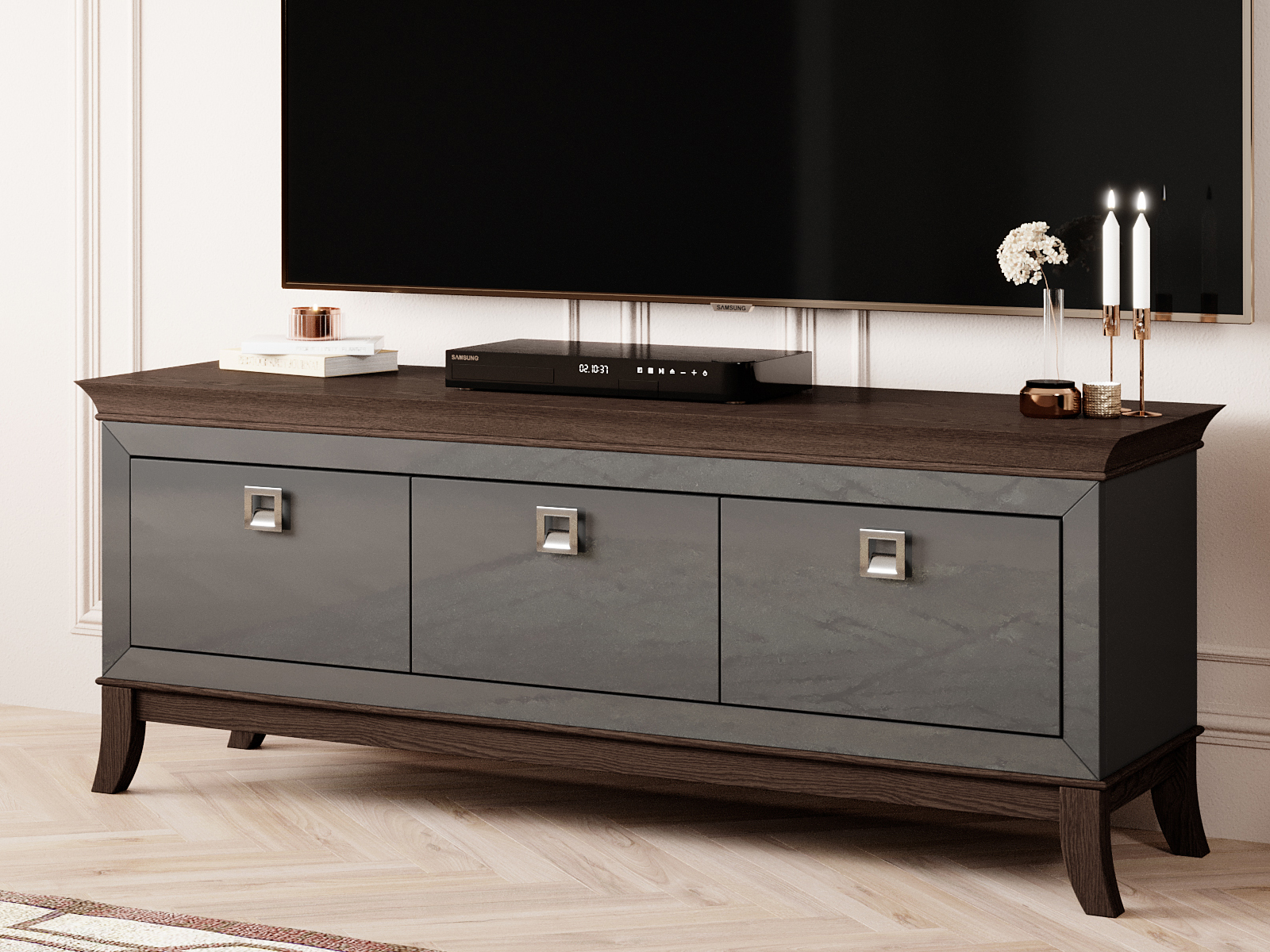 Meuble tv-hifi TIROSA 3 tiroirs anthracite brillant