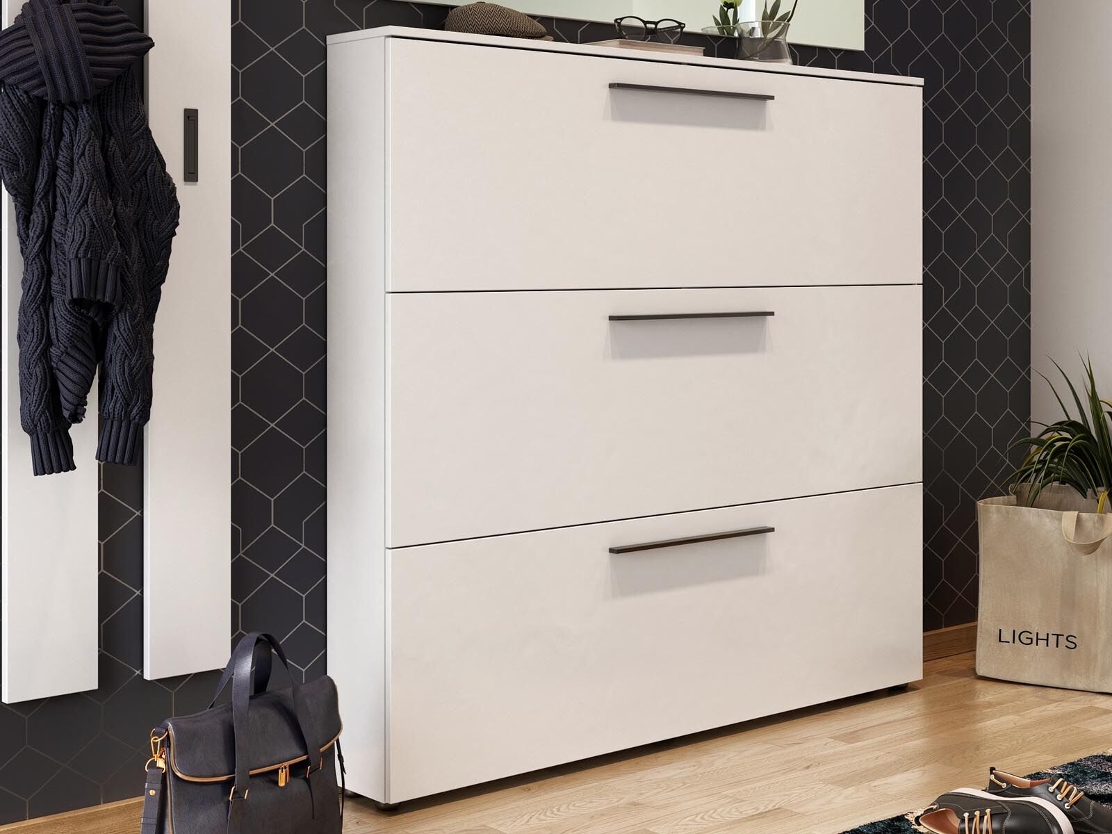 Meuble à chaussures UTANA 3 portes 140 cm blanc