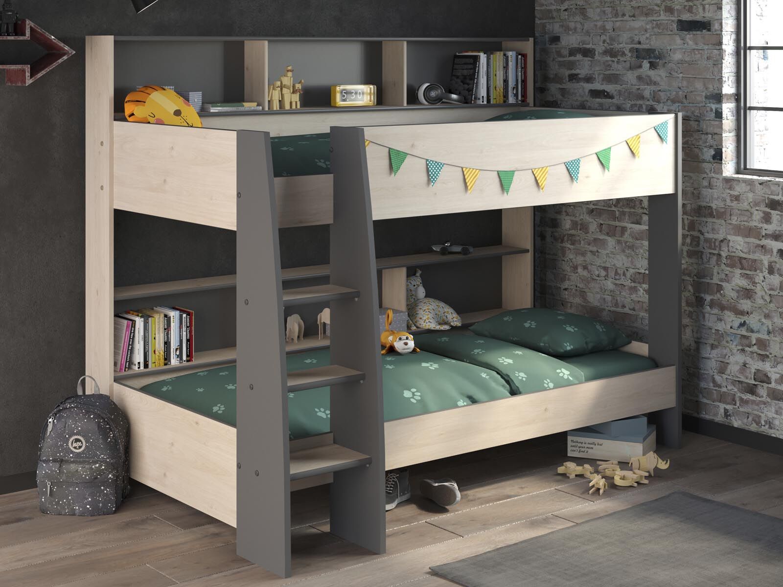 Lit superposé STATION 90x200 cm chêne jackson/gris ombre