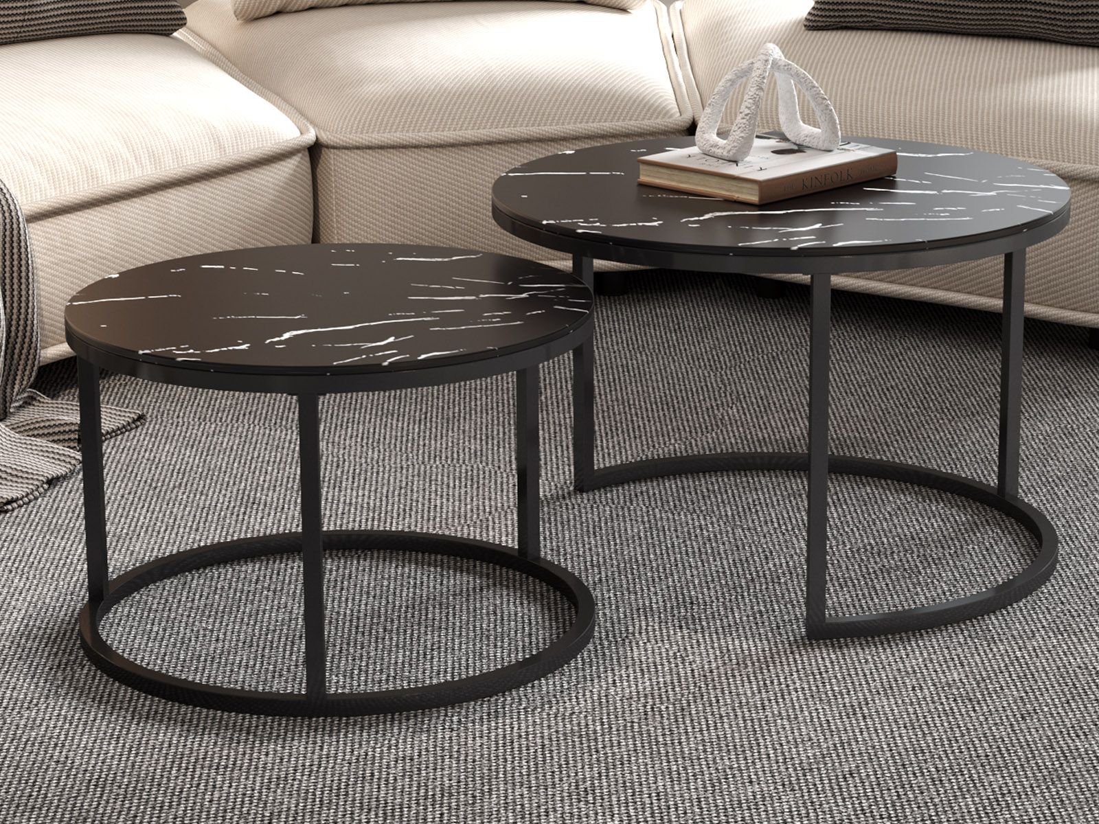 Lot de 2 tables basses BASTONI marbre noir