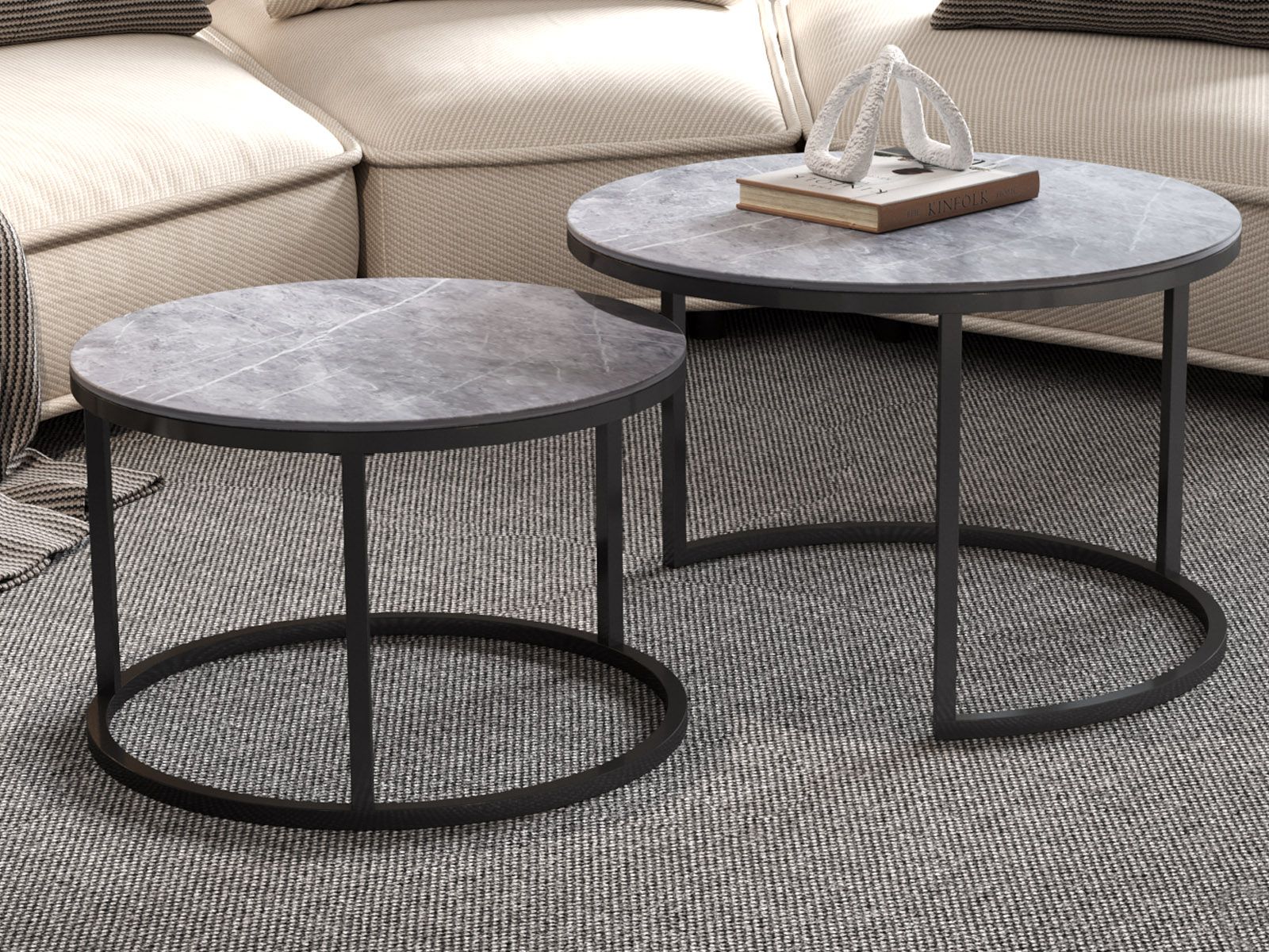 Lot de 2 tables basses BASTONI gris pierre