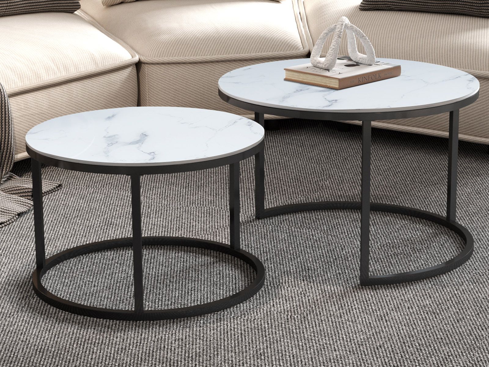 Lot de 2 tables basses BASTONI marbre blanc