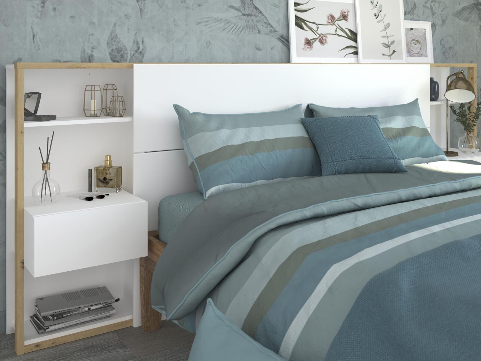 Tête de lit SAMMY avec tables de chevet 160x200 cm chêne jackson/blanc