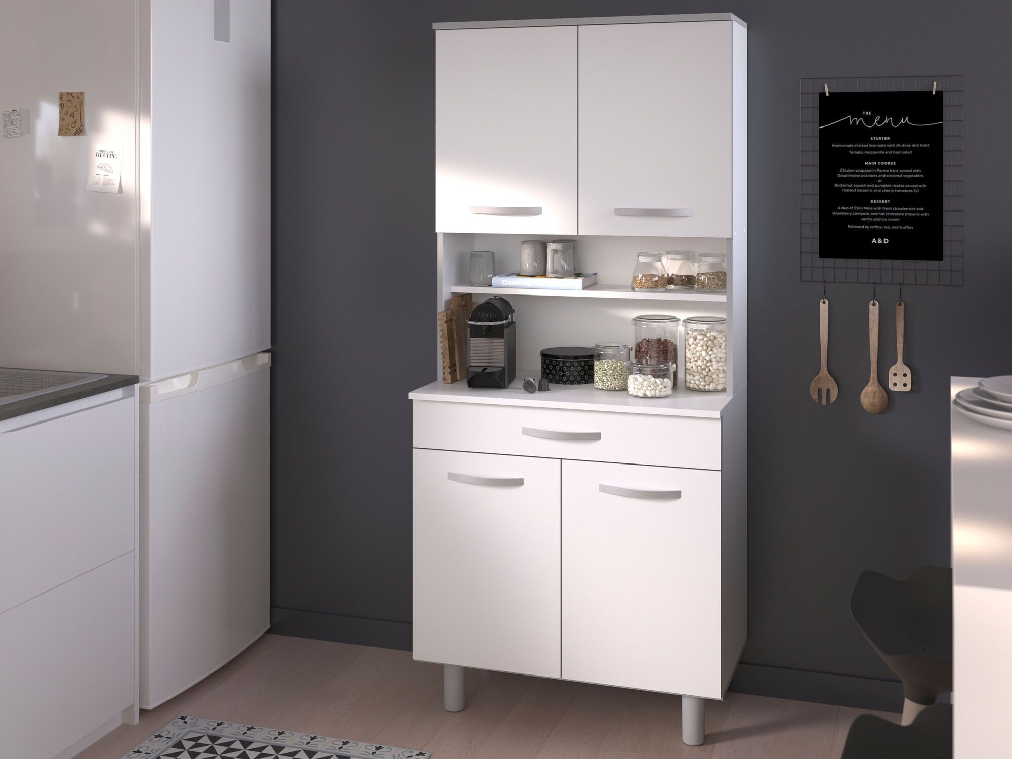 Buffet/bahut IZA 4 portes et 1 tiroir 80 cm blanc