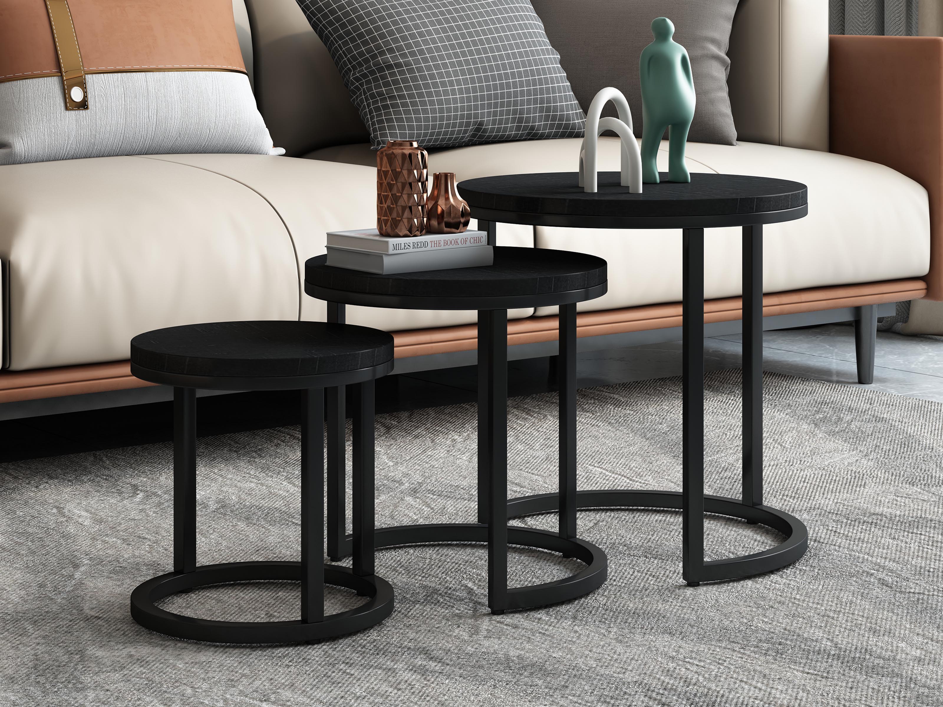 Lot de 3 tables d'appoint PLONA noir