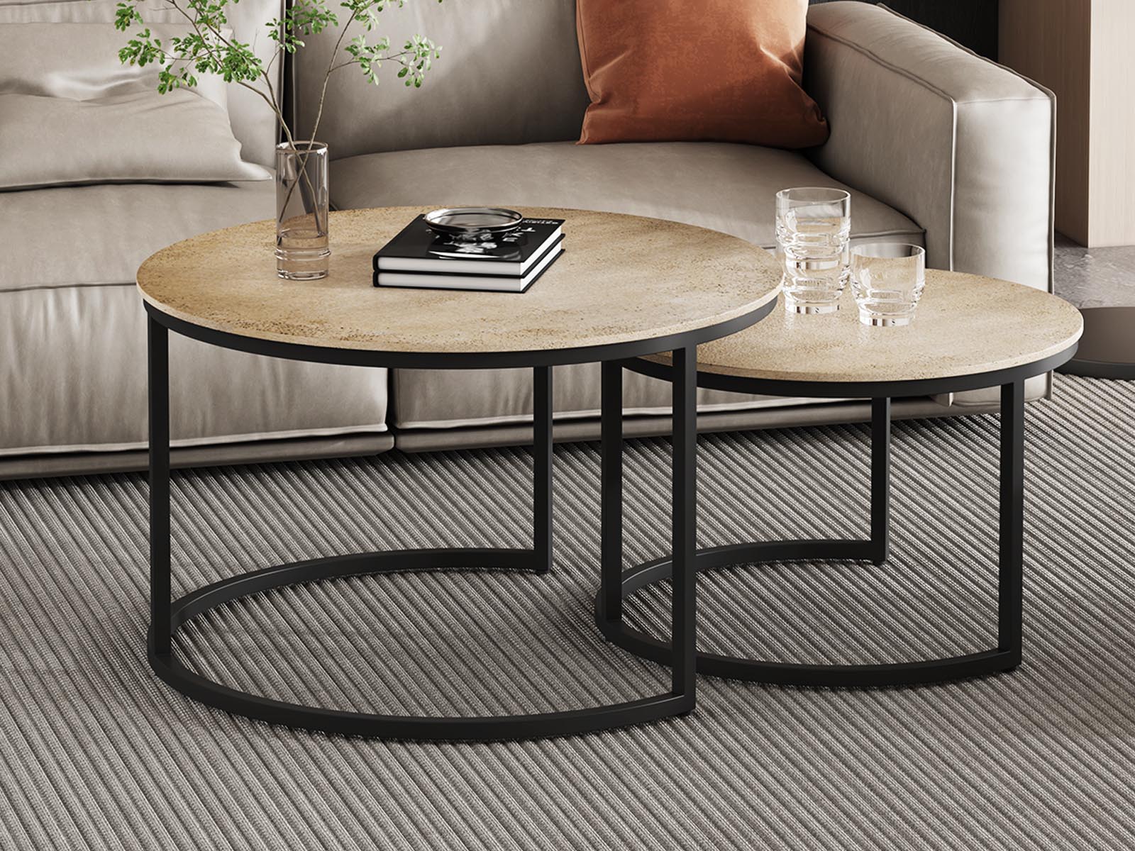 Lot de 2 tables basses AMIRO argent vieilli