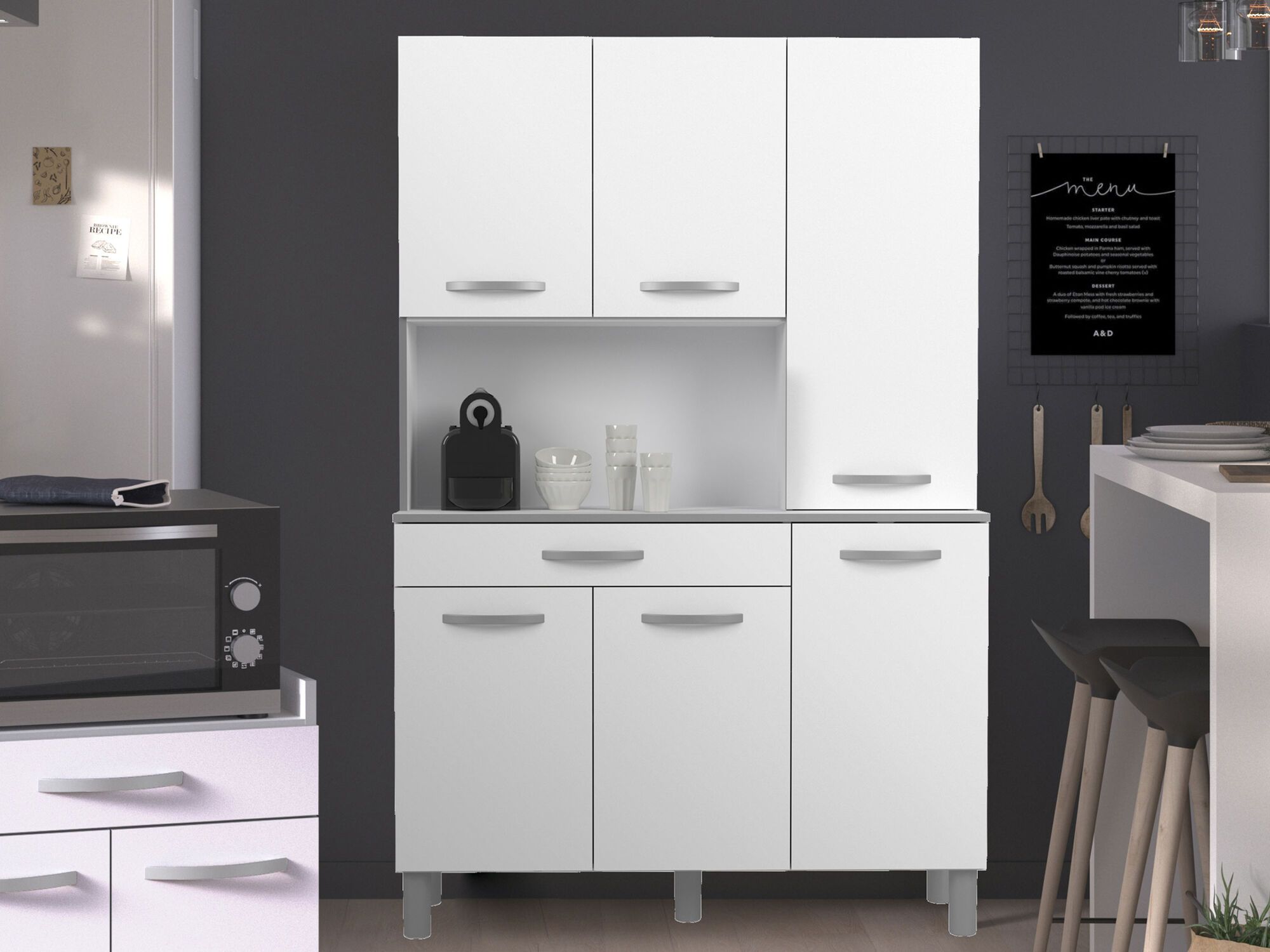 Buffet/bahut IZA 6 portes et 1 tiroir 120 cm blanc