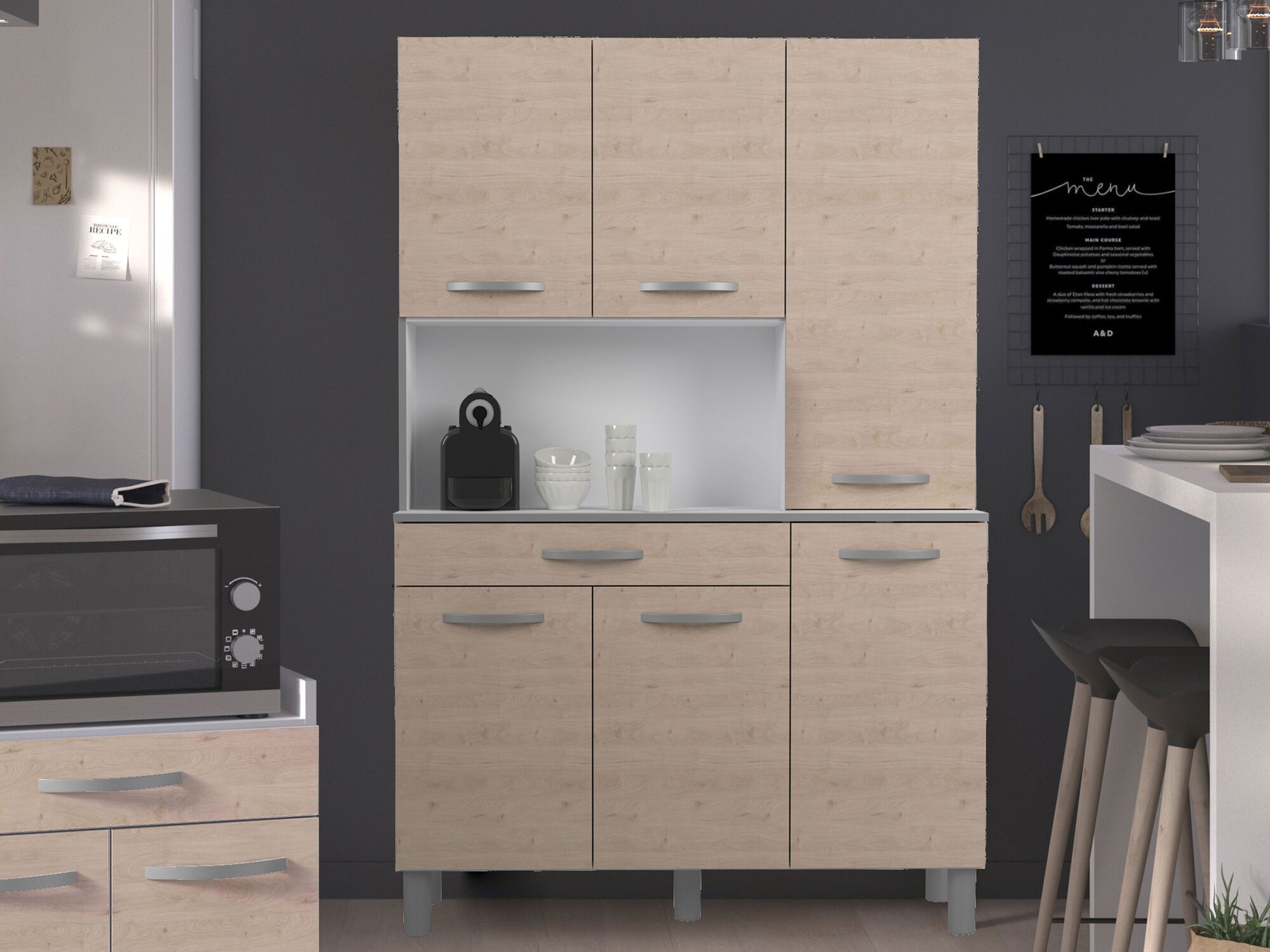 Buffet/bahut IZA 6 portes et 1 tiroir 120 cm chêne jackson