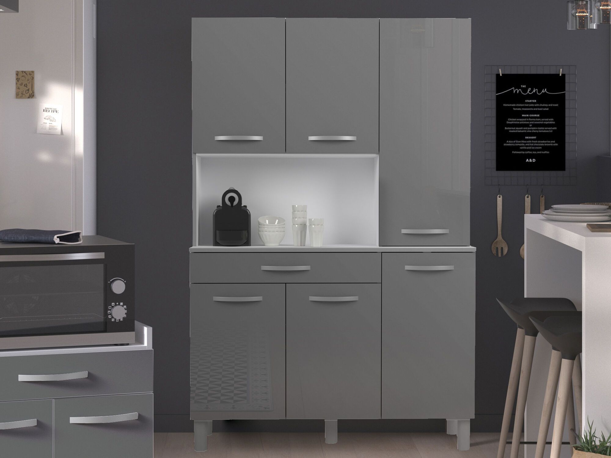 Buffet/bahut IZA 6 portes et 1 tiroir 120 cm gris