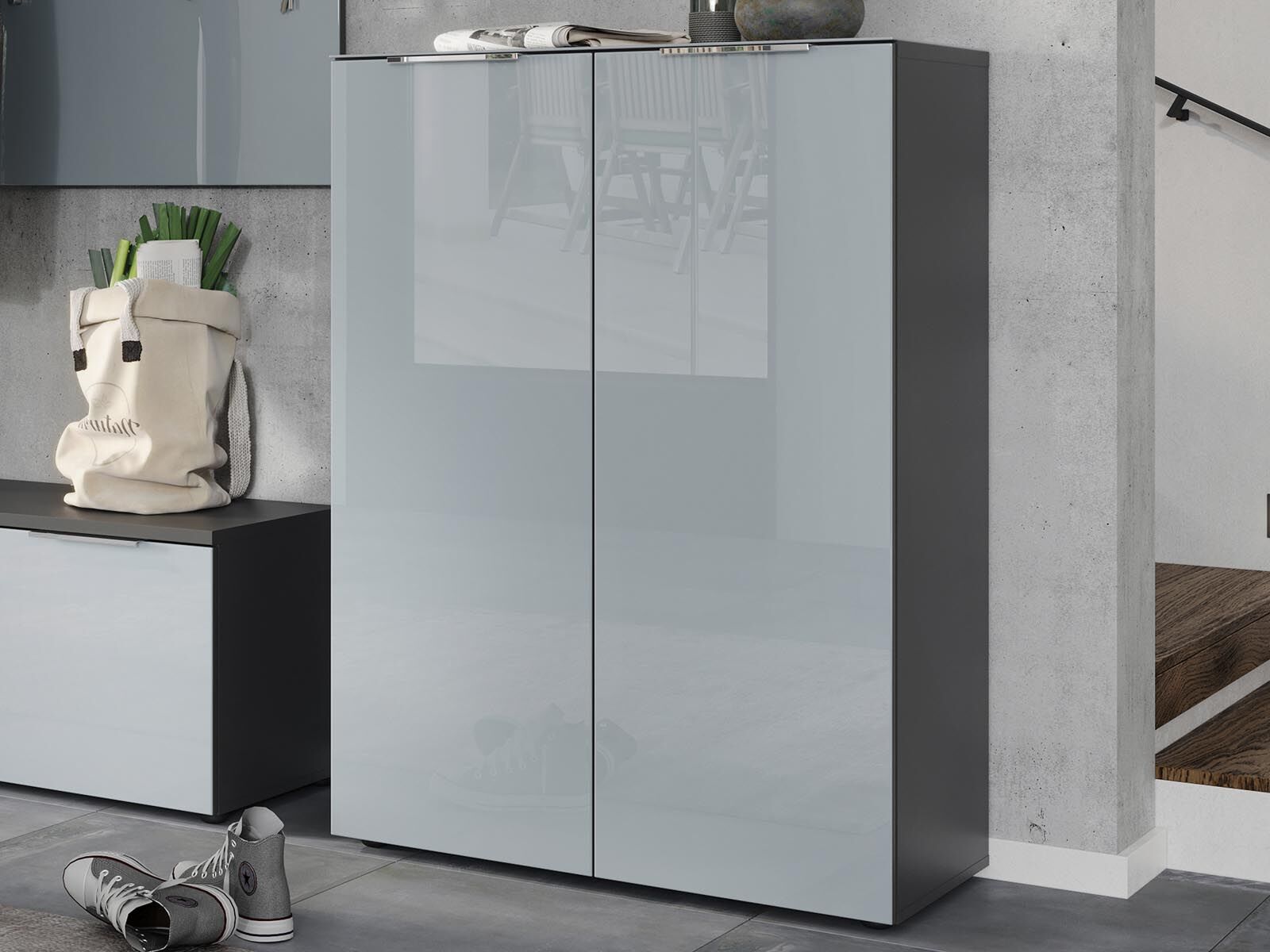 Armoire à chaussures GENEVE 2 portes graphite/gris argent