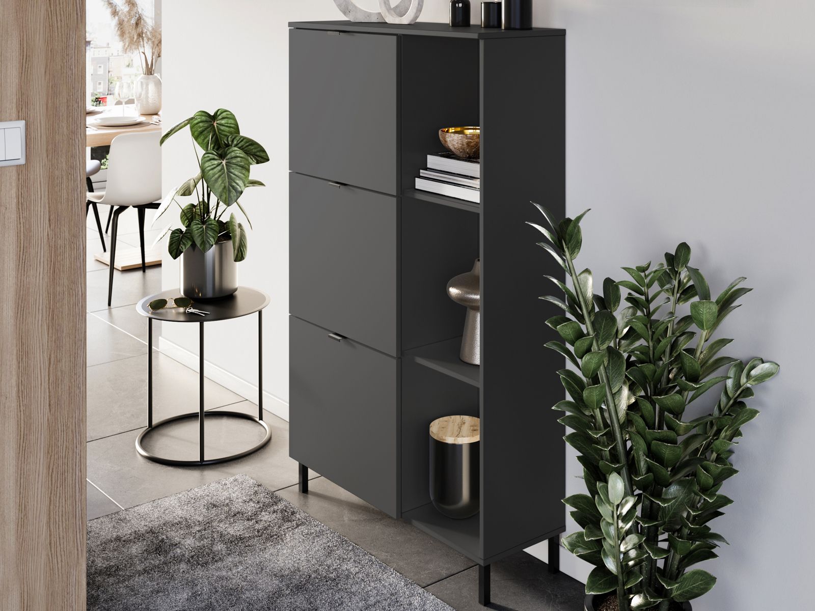 Meuble à chaussures TIRANO 3 portes battantes 3 niches graphite