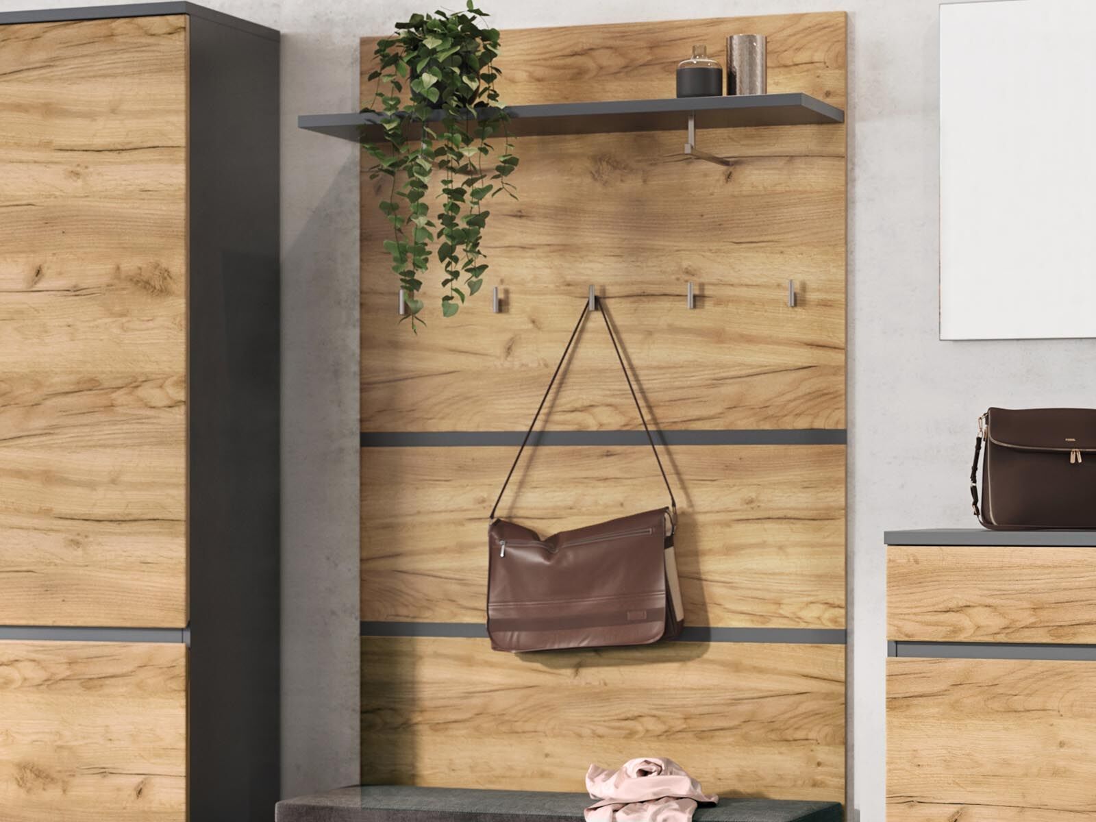 Porte-manteaux LIVINGSTONE anthracite/chêne navarra