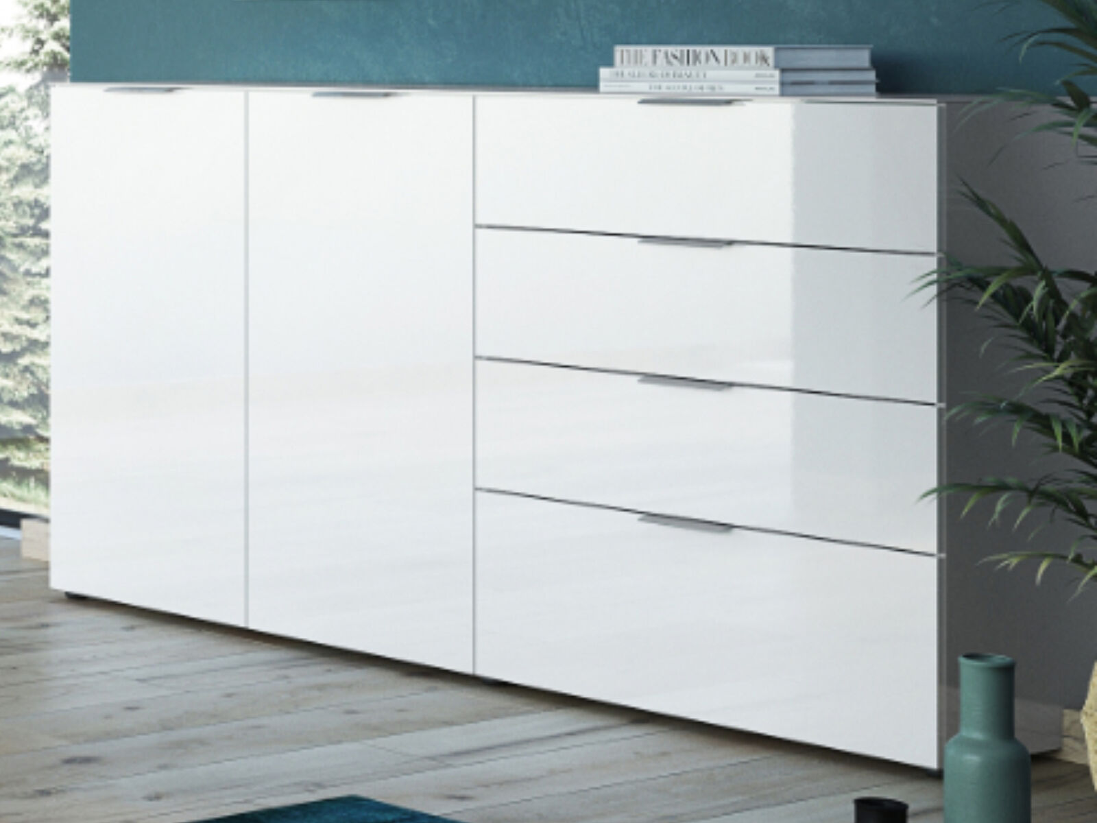 Buffet/bahut OAKLAIR 2 portes 4 tiroirs blanc