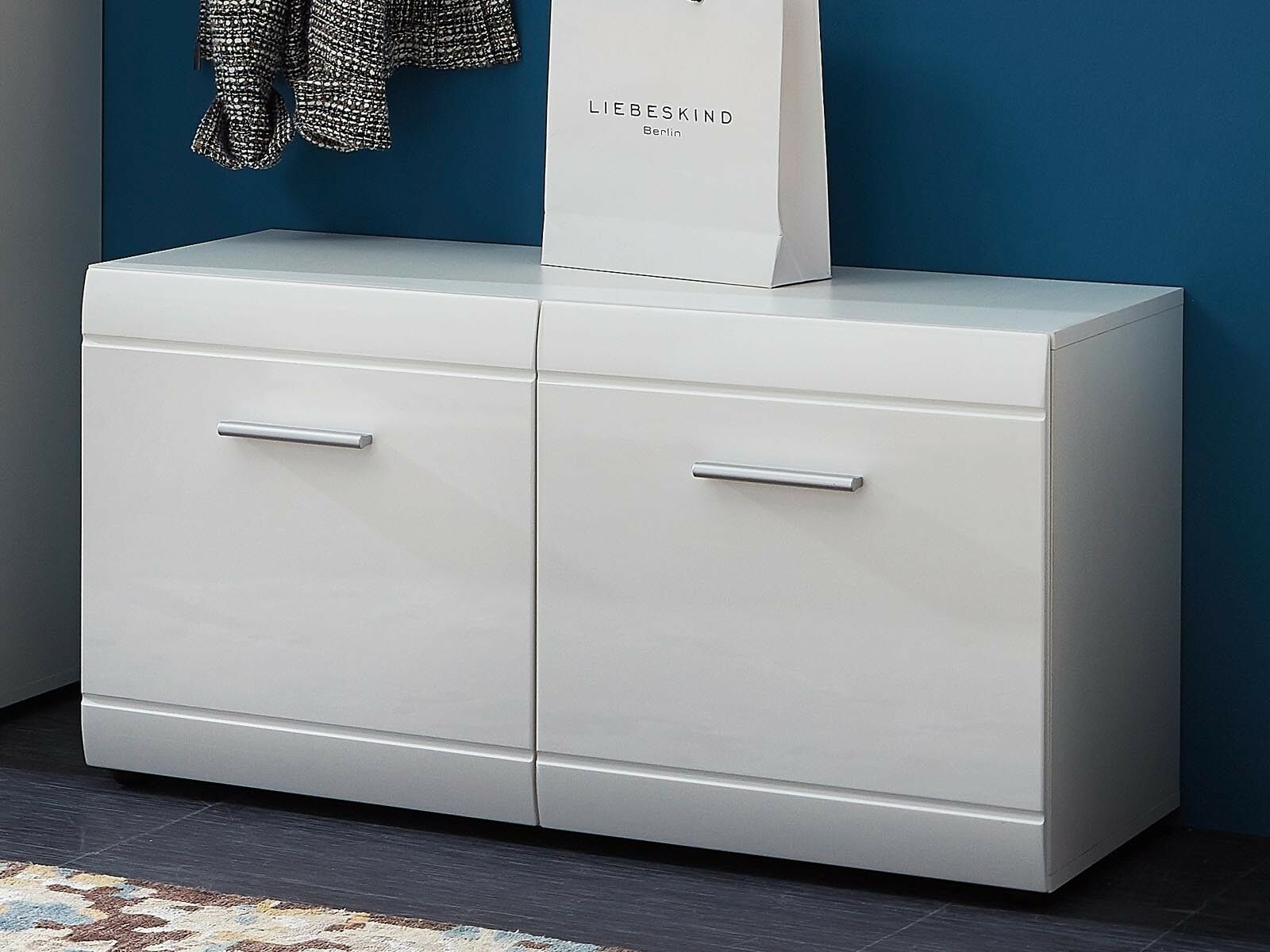 Banc à chaussures PITTA 2 portes blanc brillant