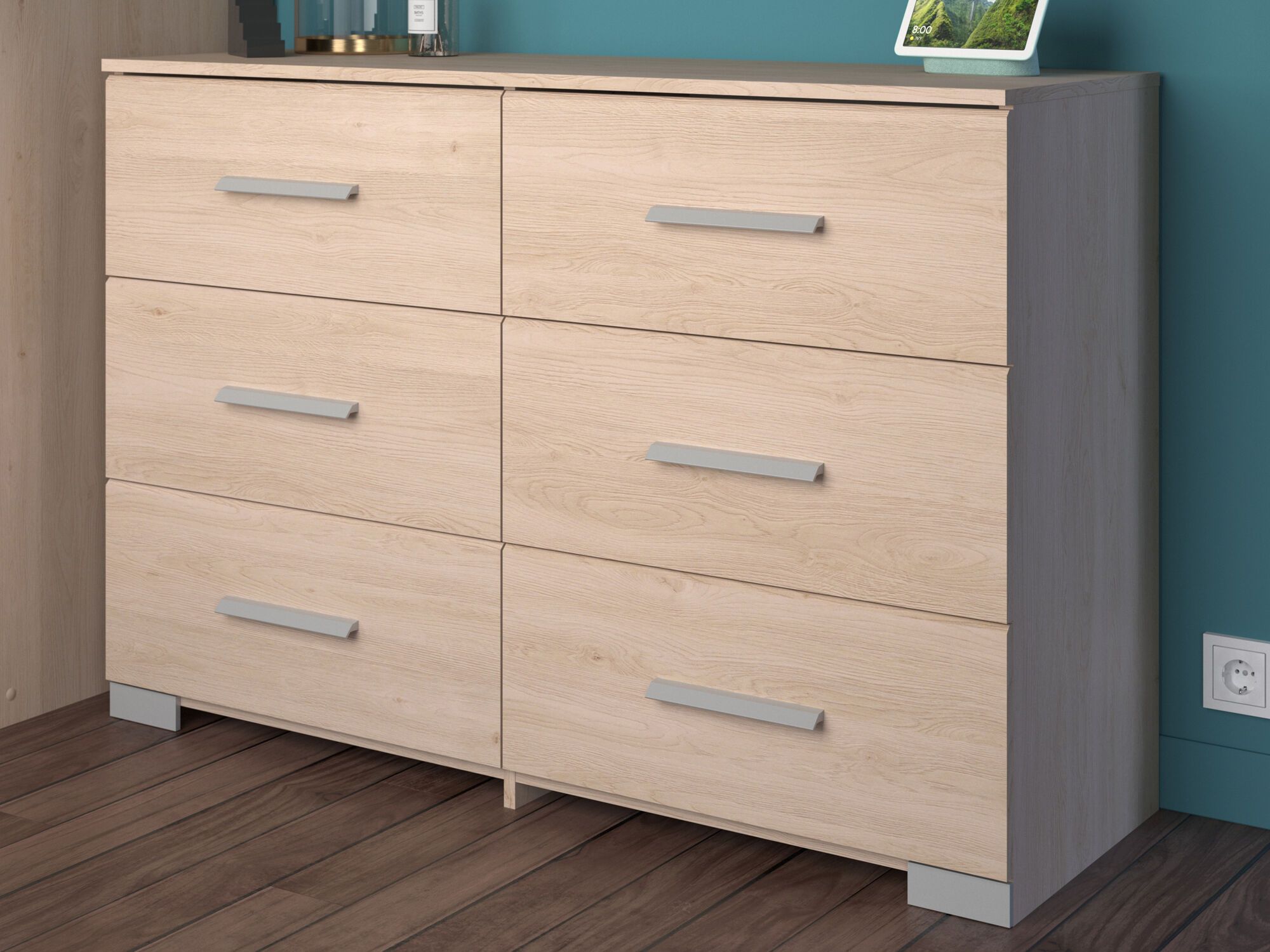 Commode EKLAKO 6 tiroirs chêne brooklyn