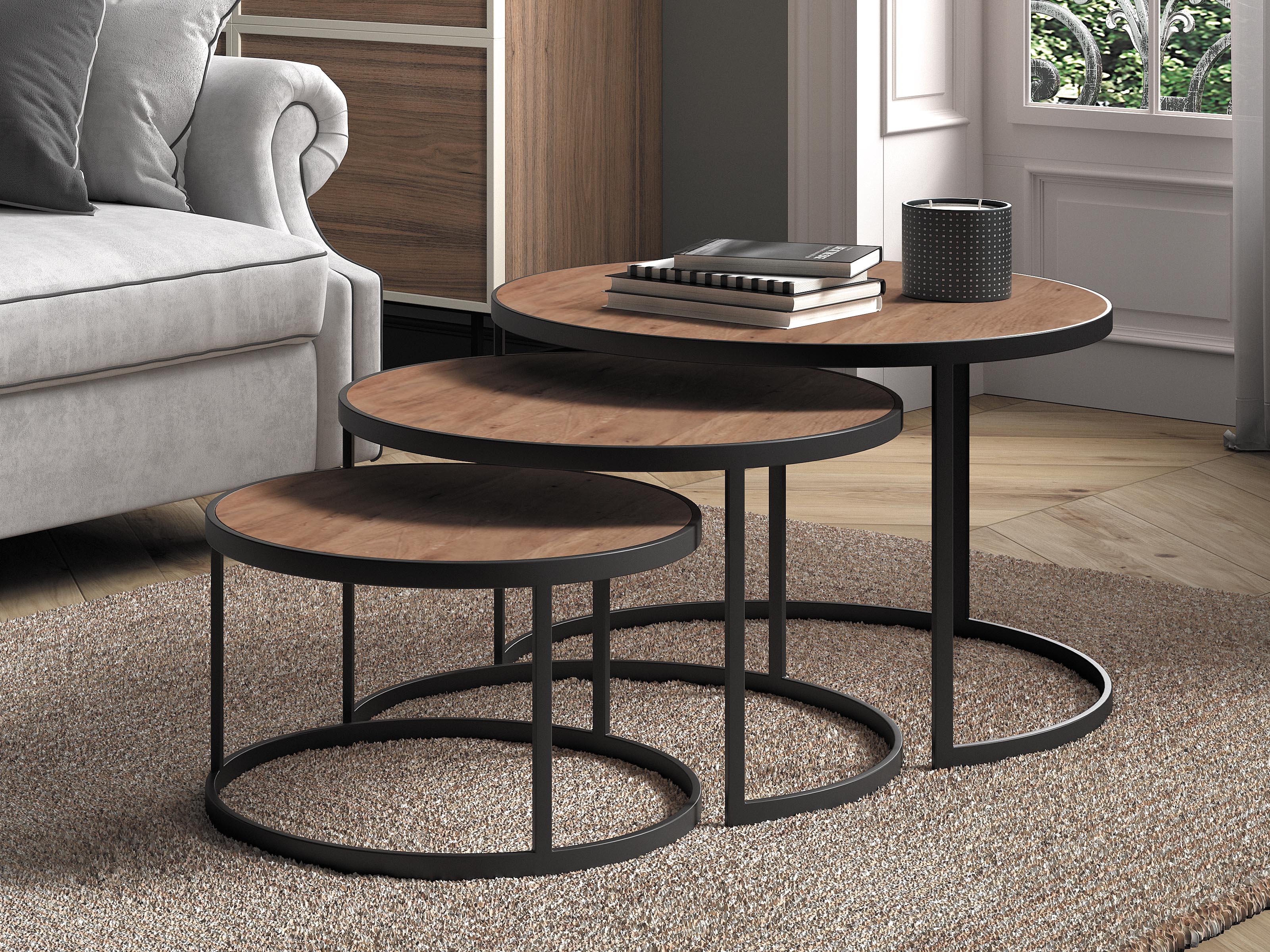 Lot de 3 tables basses LENNIXA bois mangolia