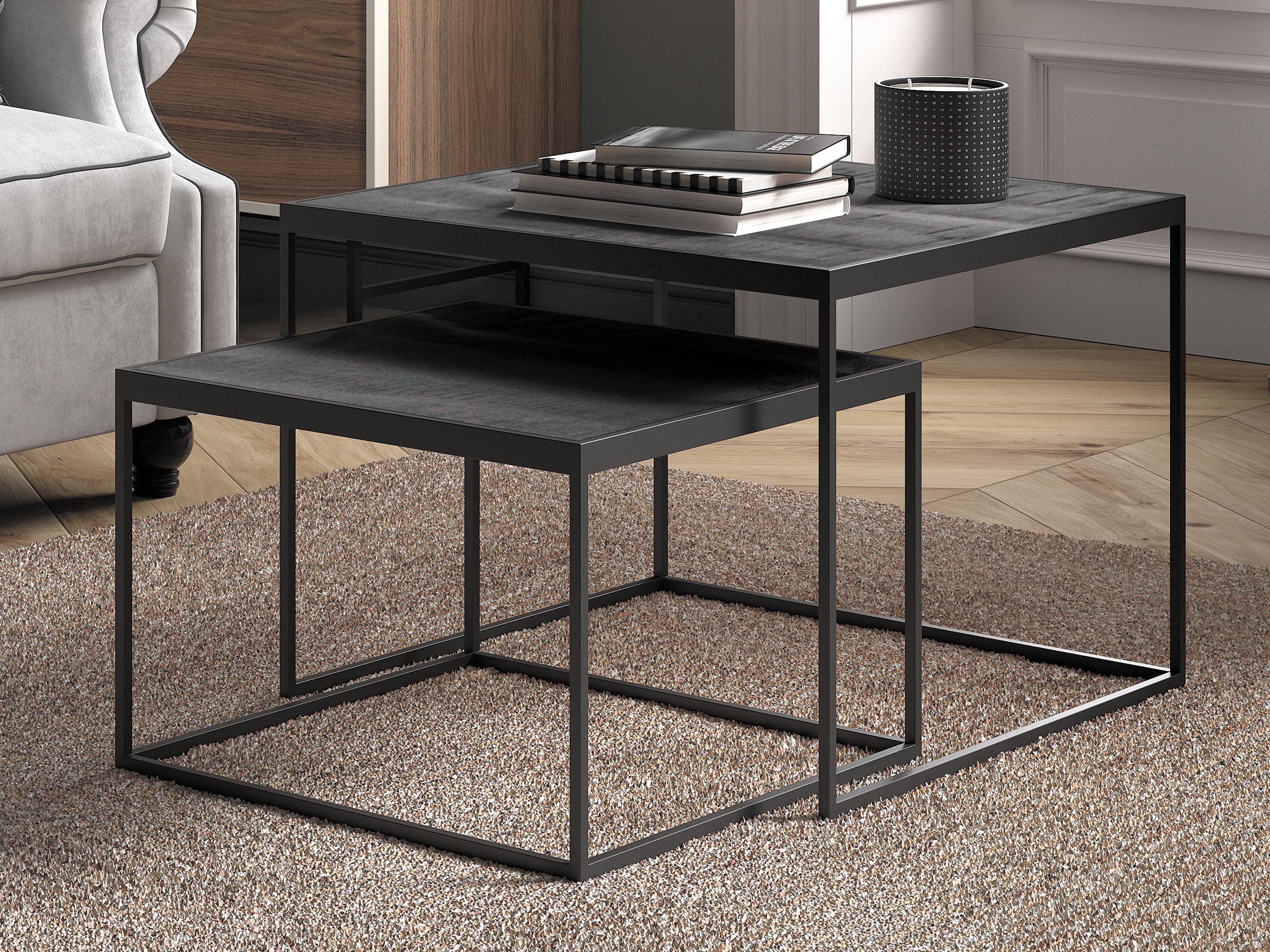 Lot de 2 tables basses QUINNA mangolia noir