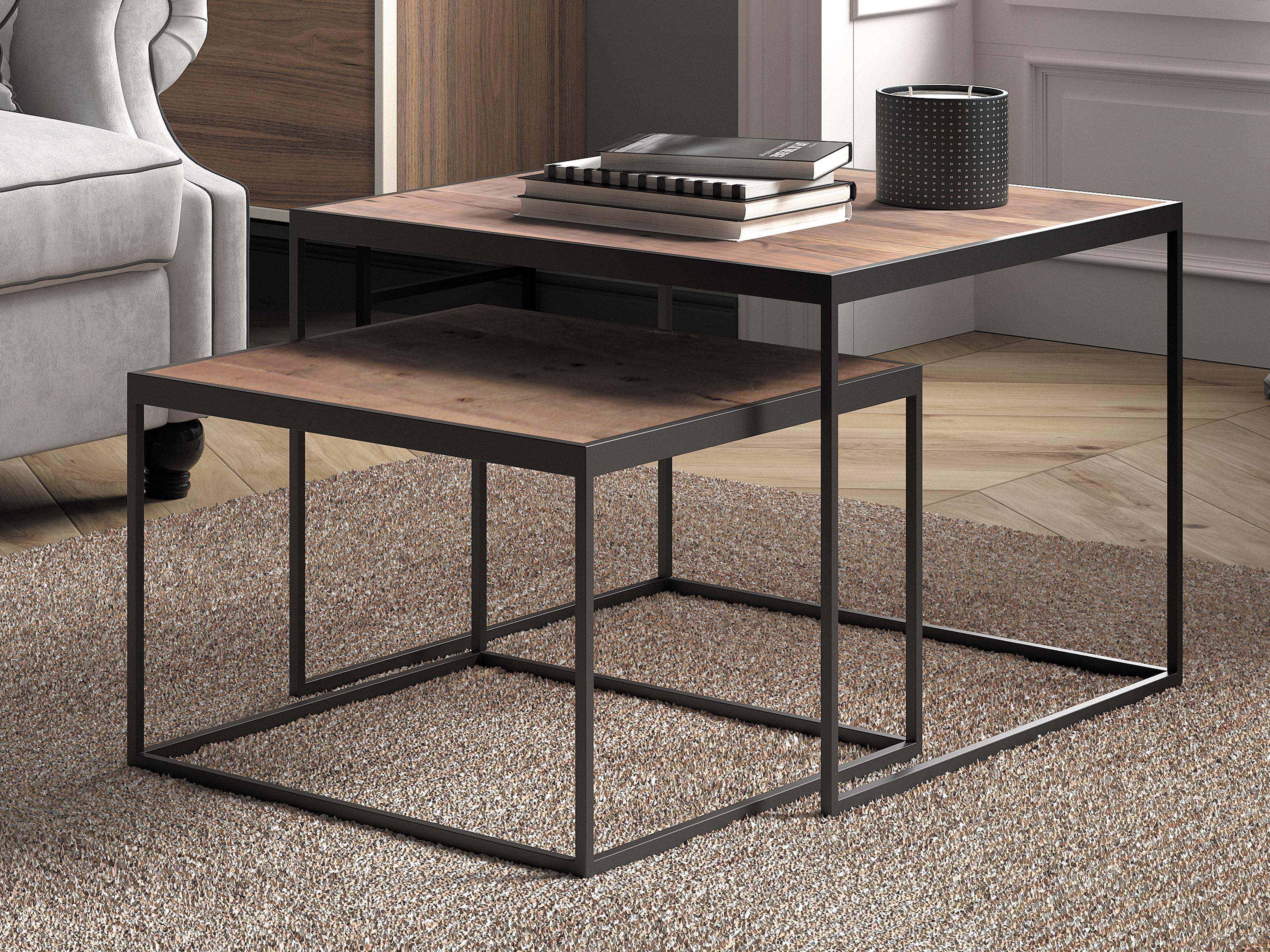 Lot de 2 tables basses QUINNA mangolia brun