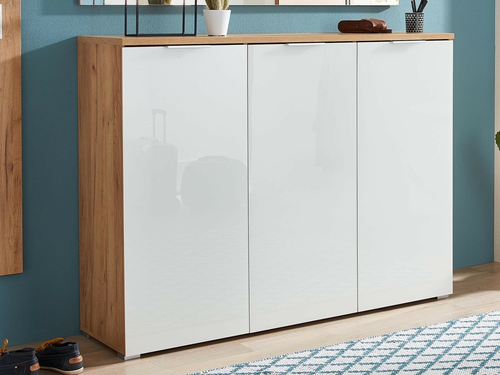 Armoire à chaussures TOLDO 3 portes chêne navarra/blanc brillant